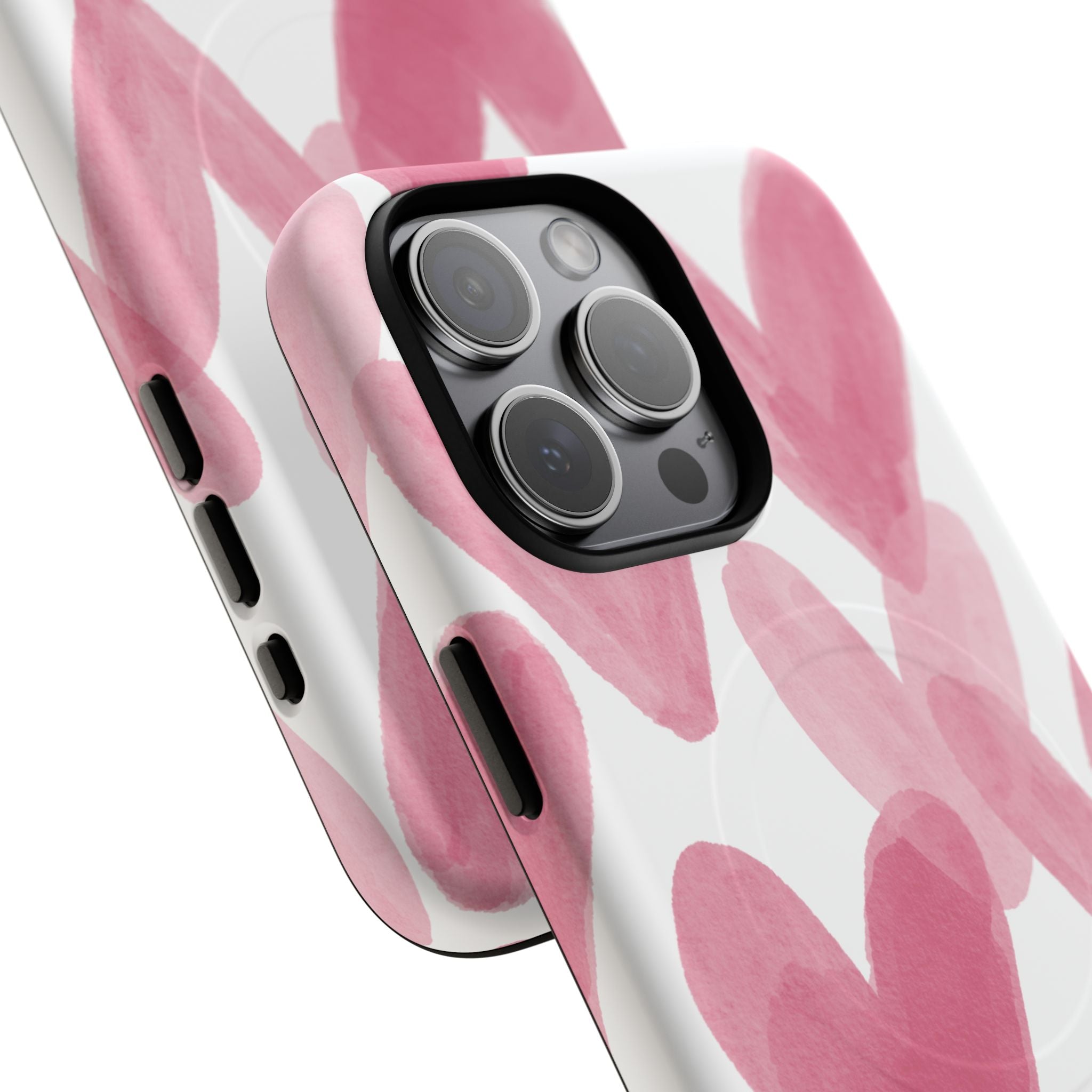 Pink Watercolor Hearts - iPhone- Tough Magnetic Phone Case