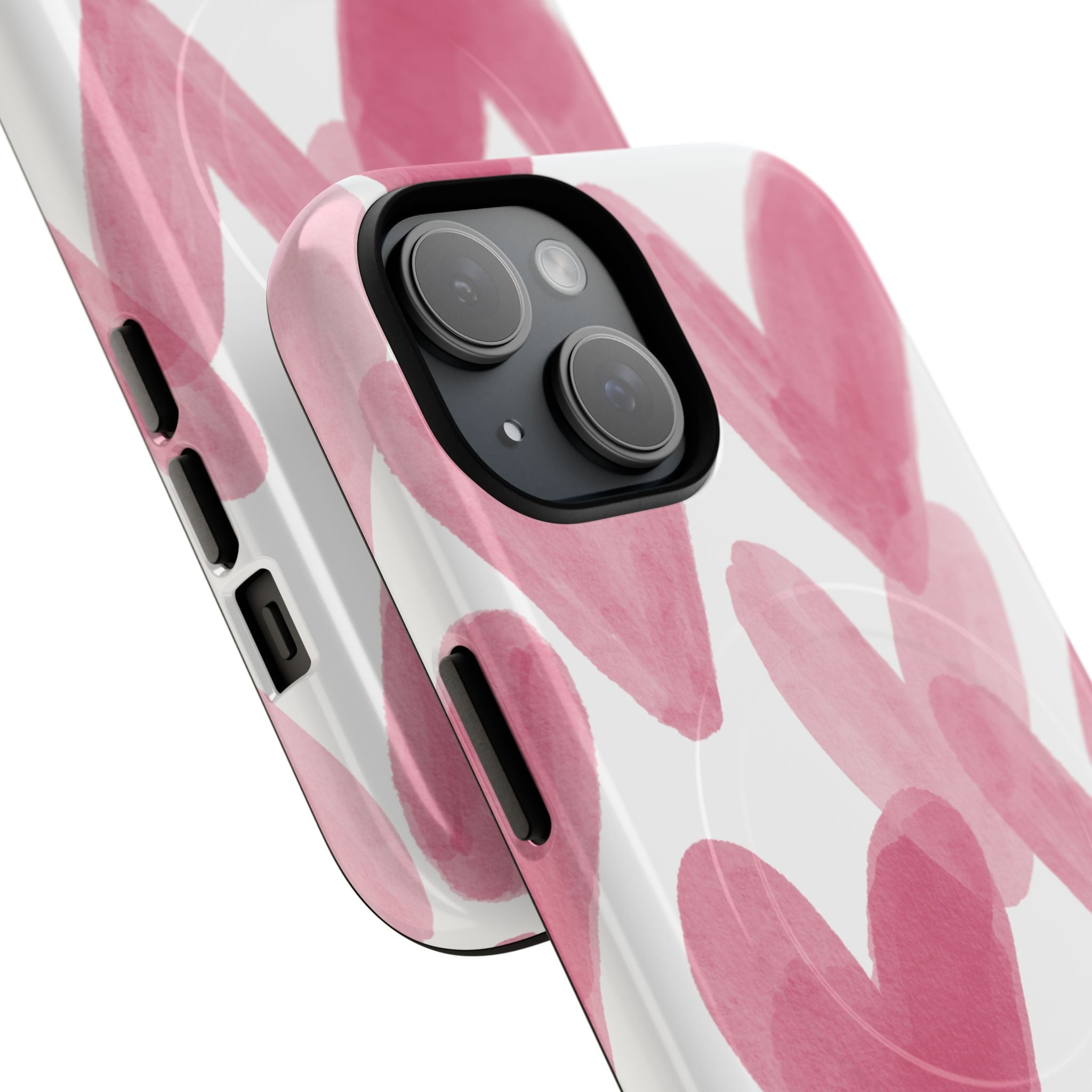 Pink Watercolor Hearts - iPhone- Tough Magnetic Phone Case