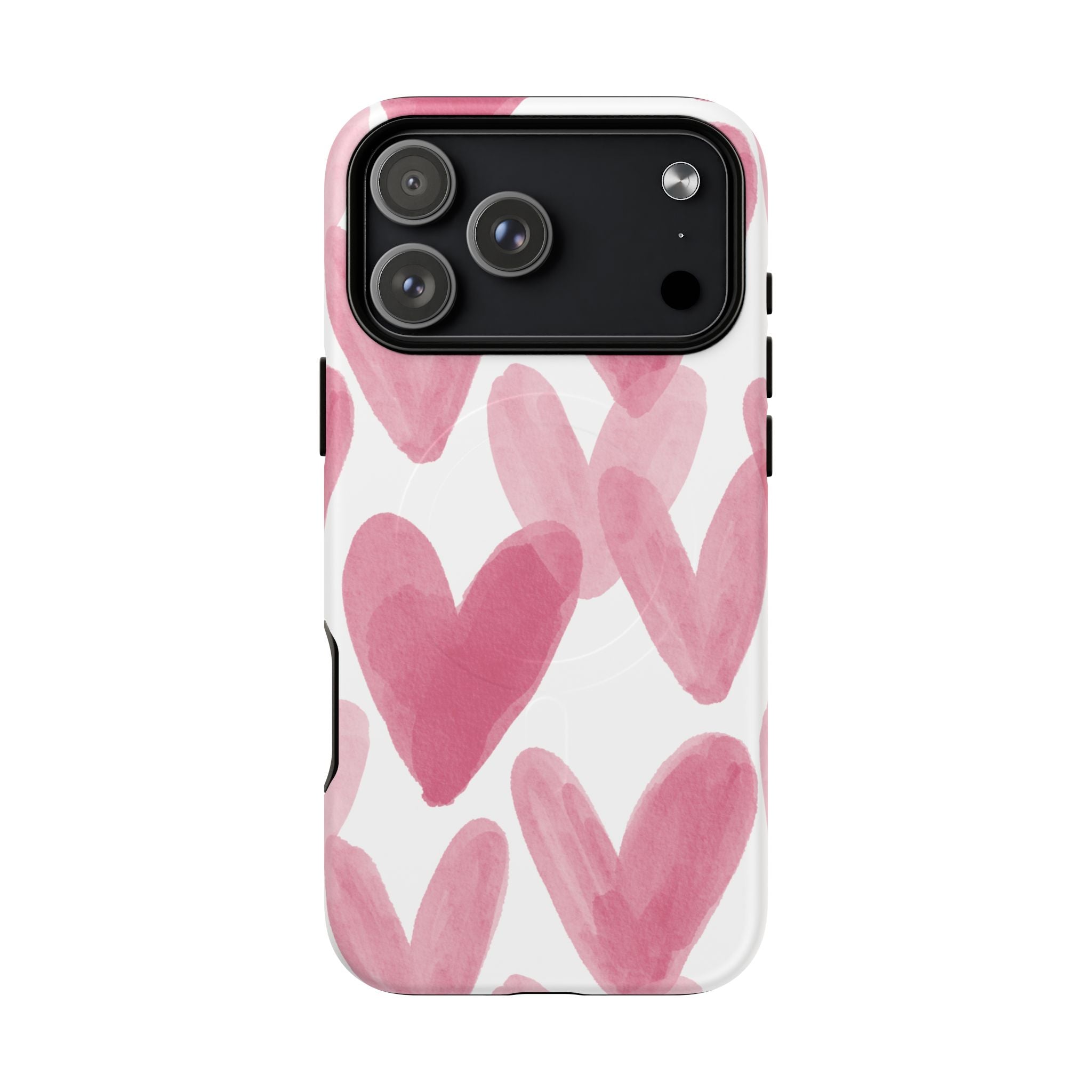 Pink Watercolor Hearts - iPhone- Tough Magnetic Phone Case