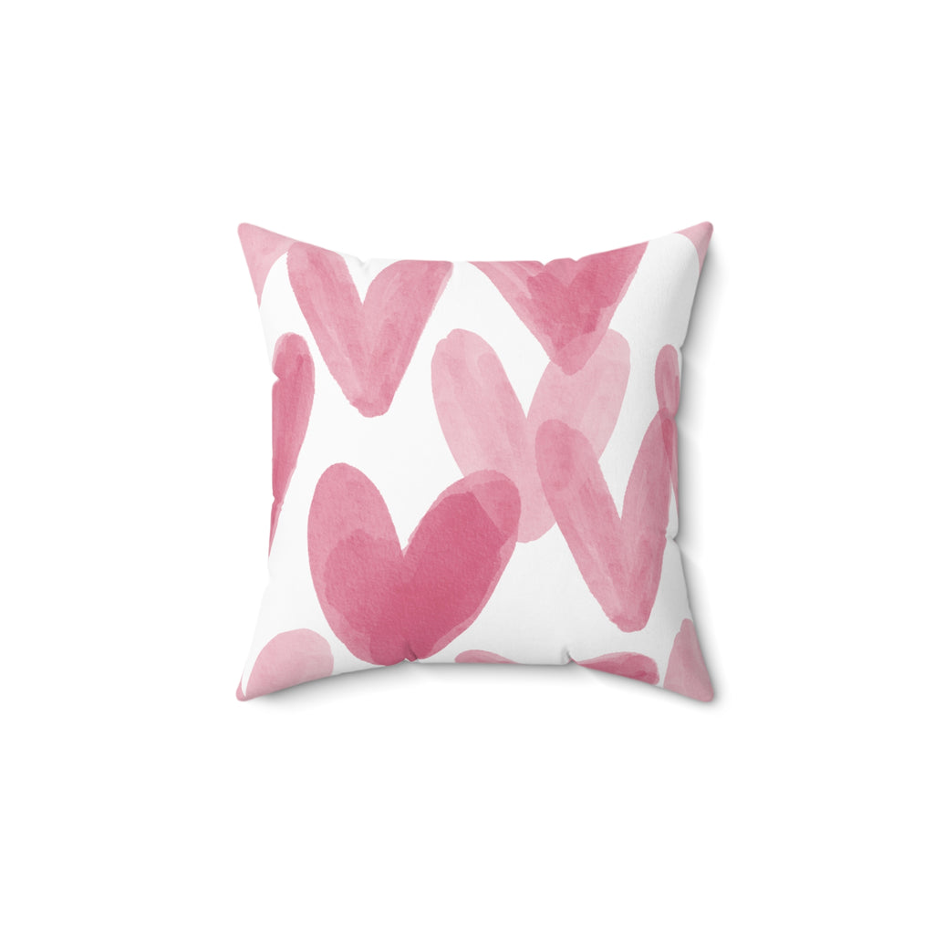 Pink Watercolor Hearts Square Throw Pillow