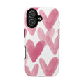 Pink Watercolor Hearts - iPhone- Tough Magnetic Phone Case