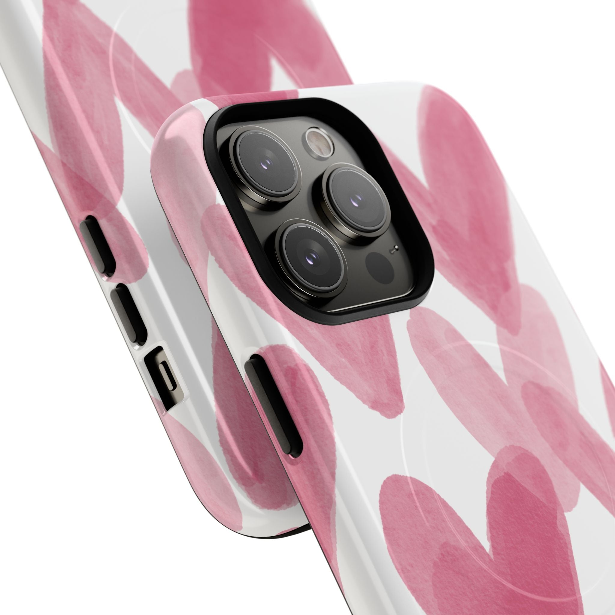 Pink Watercolor Hearts - iPhone- Tough Magnetic Phone Case