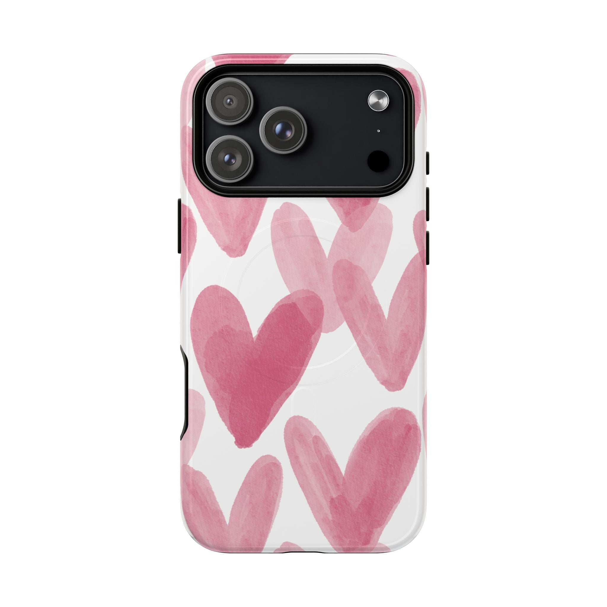 Pink Watercolor Hearts - iPhone- Tough Magnetic Phone Case