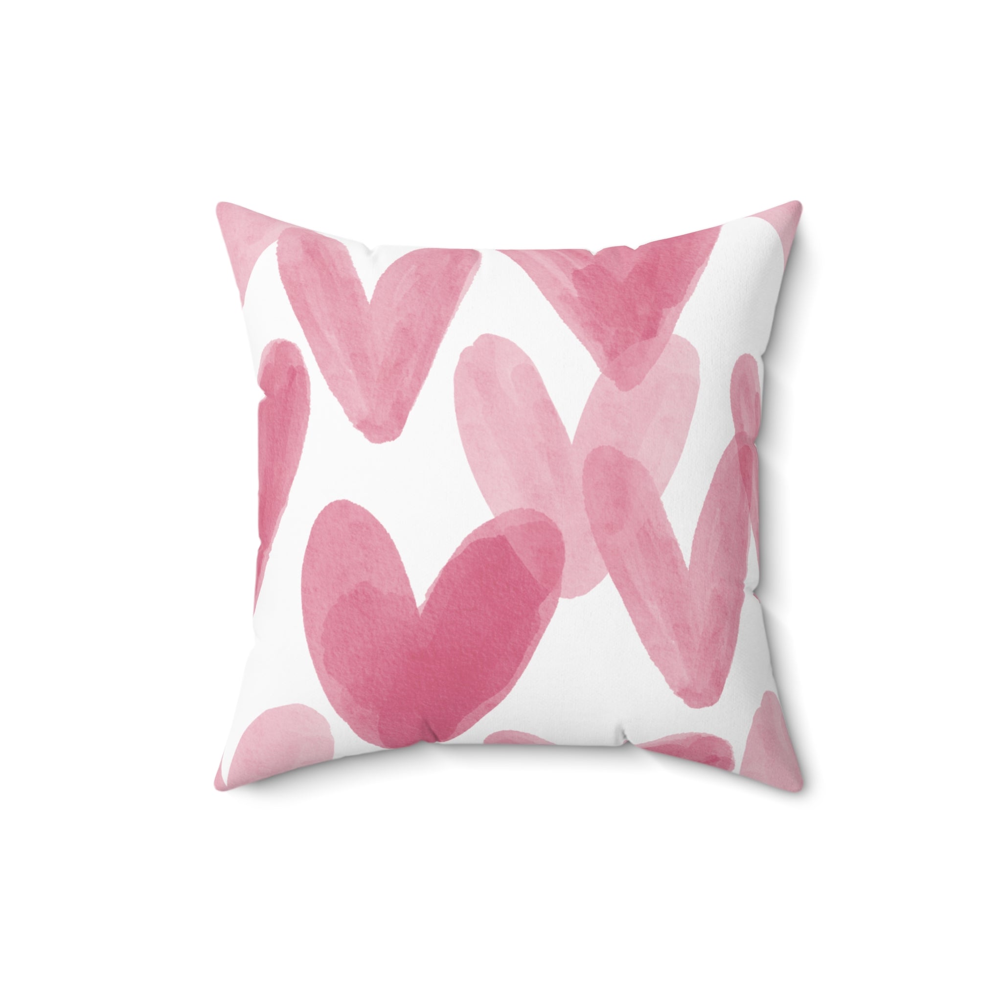 Pink Watercolor Hearts Square Throw Pillow