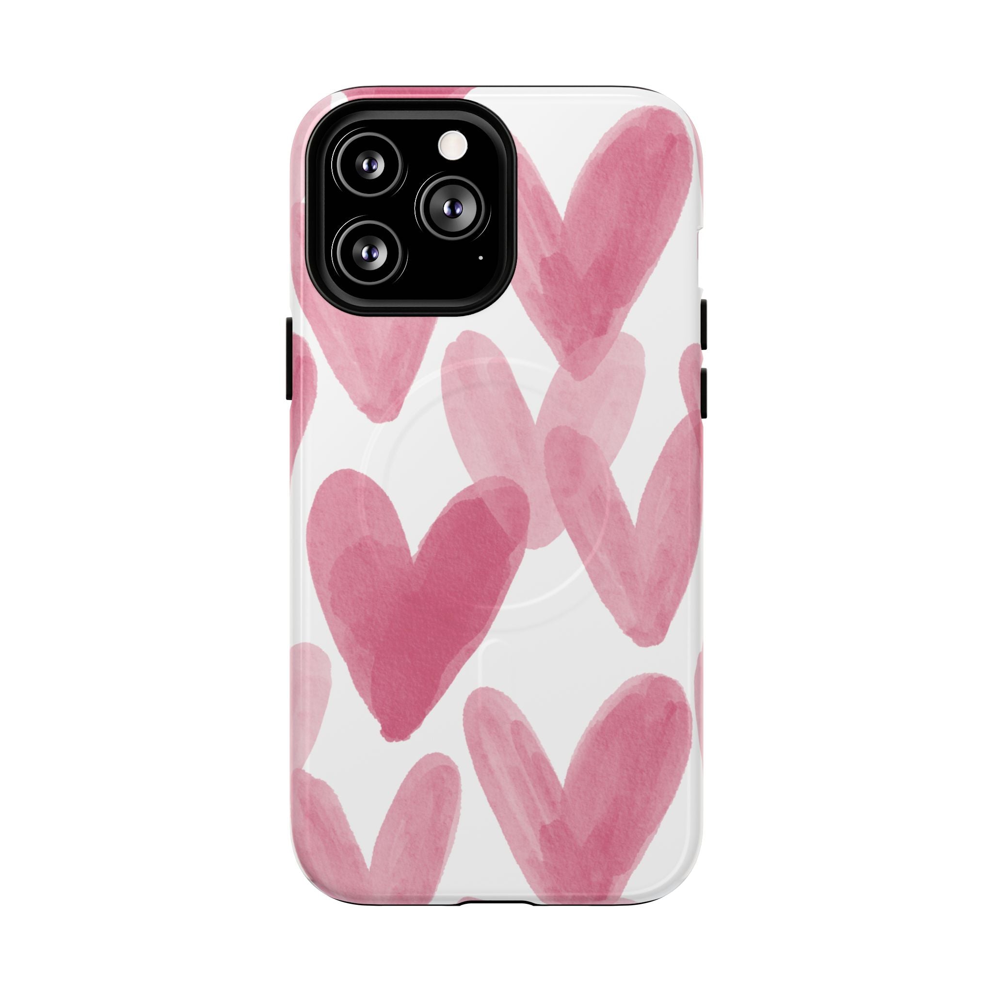 Pink Watercolor Hearts - iPhone- Tough Magnetic Phone Case