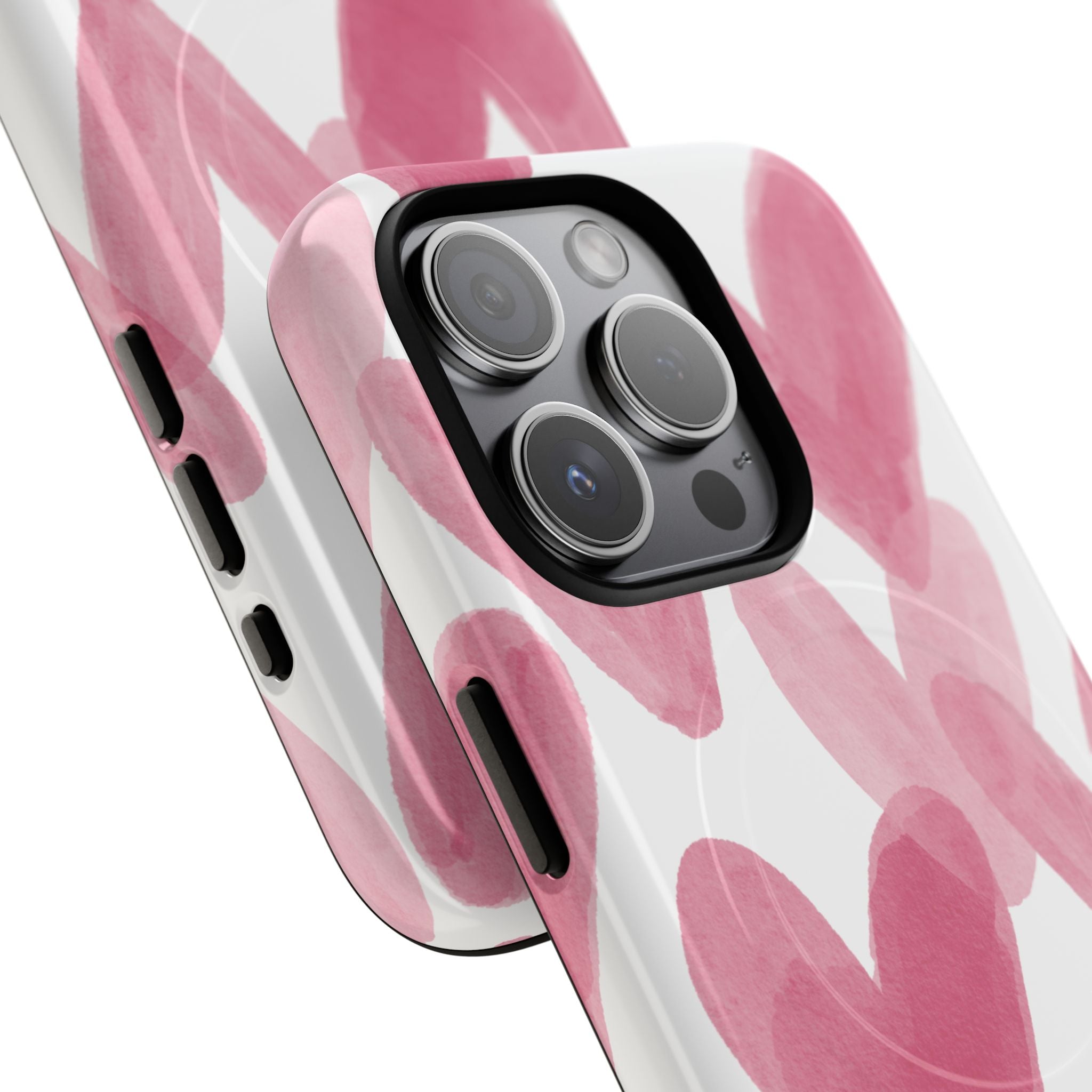 Pink Watercolor Hearts - iPhone- Tough Magnetic Phone Case