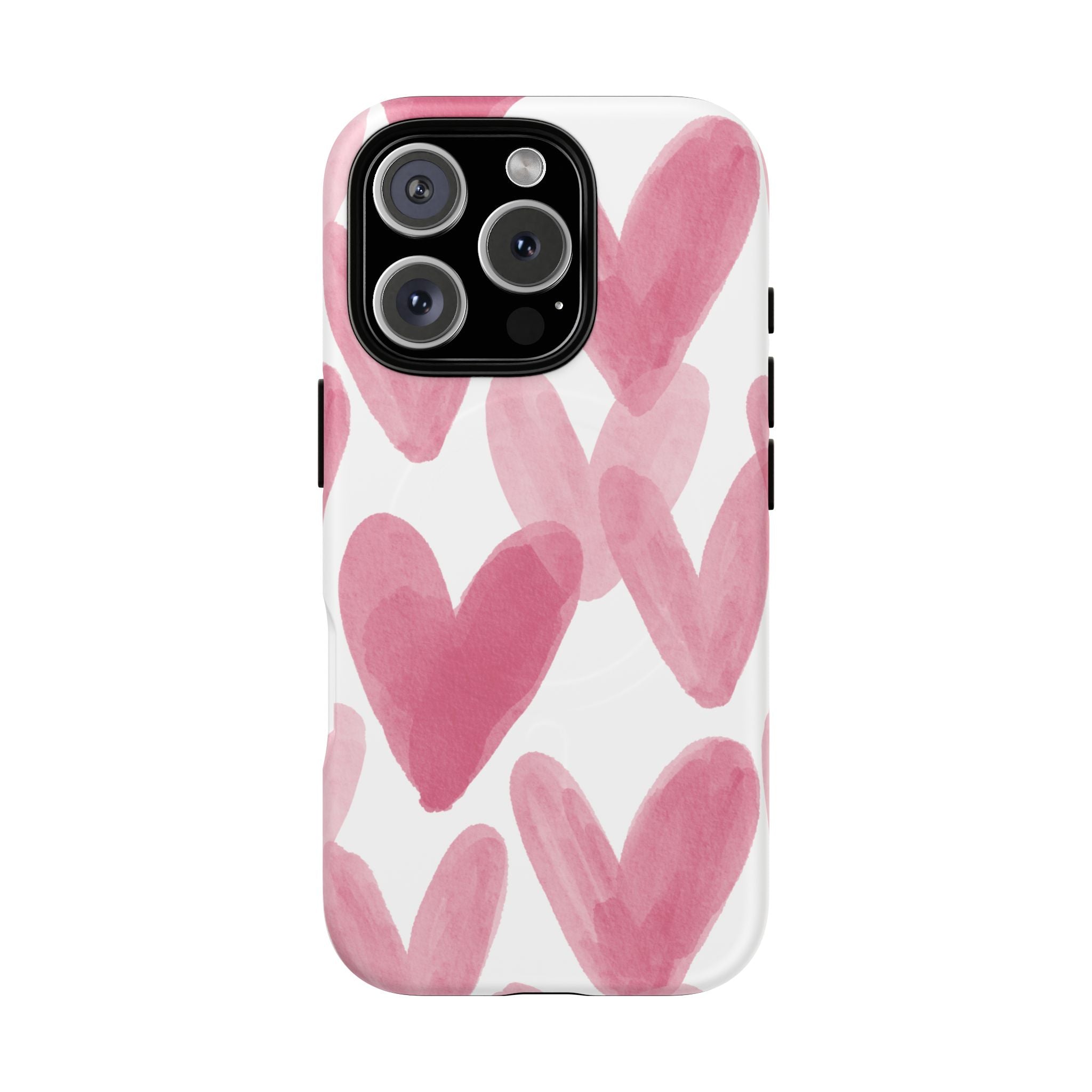 Pink Watercolor Hearts - iPhone- Tough Magnetic Phone Case