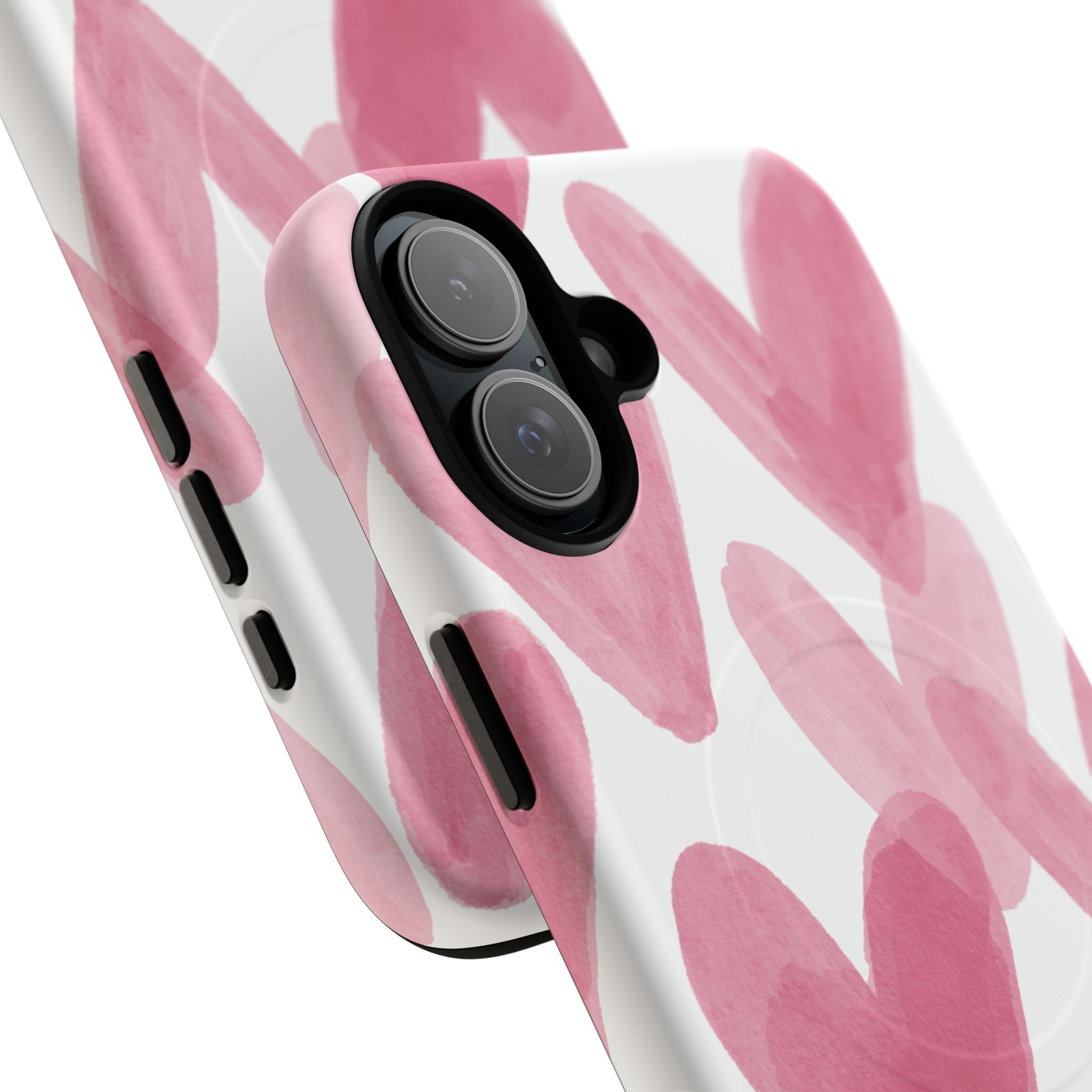 Pink Watercolor Hearts - iPhone- Tough Magnetic Phone Case