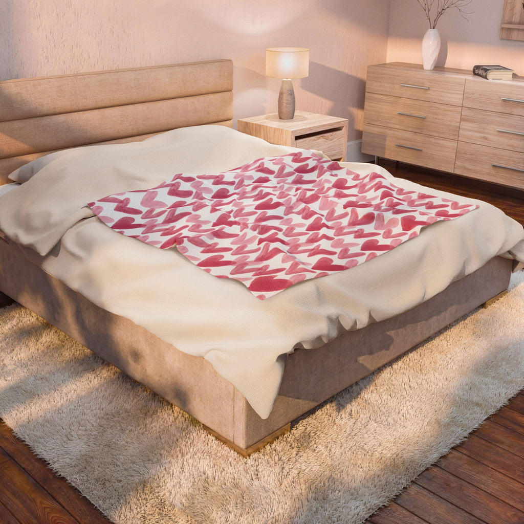 Watercolor Hearts Velveteen Plush Blanket