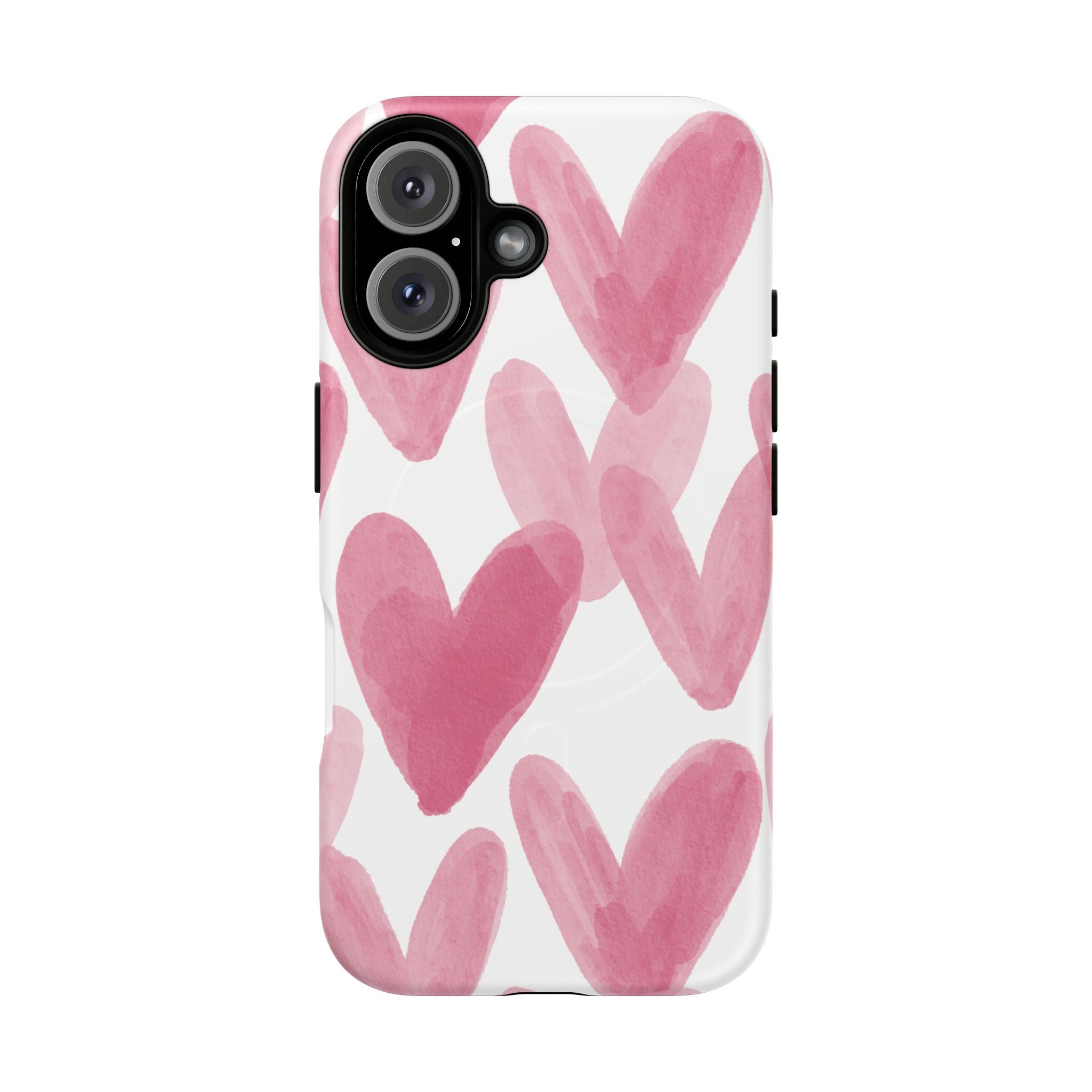 Pink Watercolor Hearts - iPhone- Tough Magnetic Phone Case