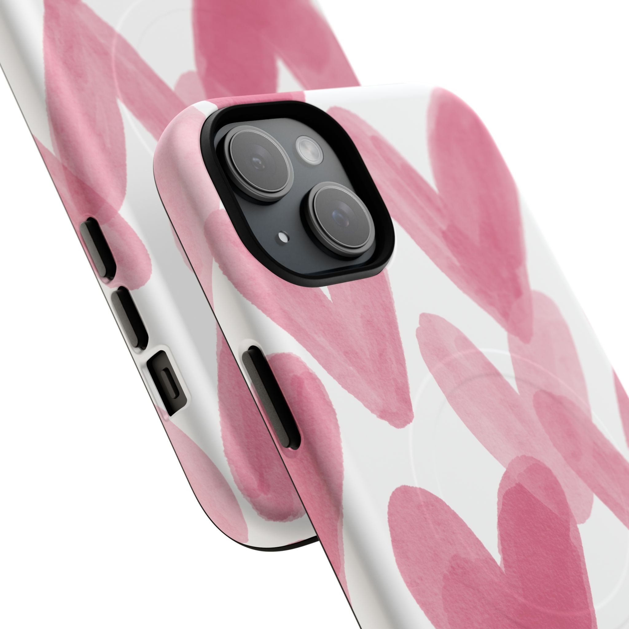 Pink Watercolor Hearts - iPhone- Tough Magnetic Phone Case