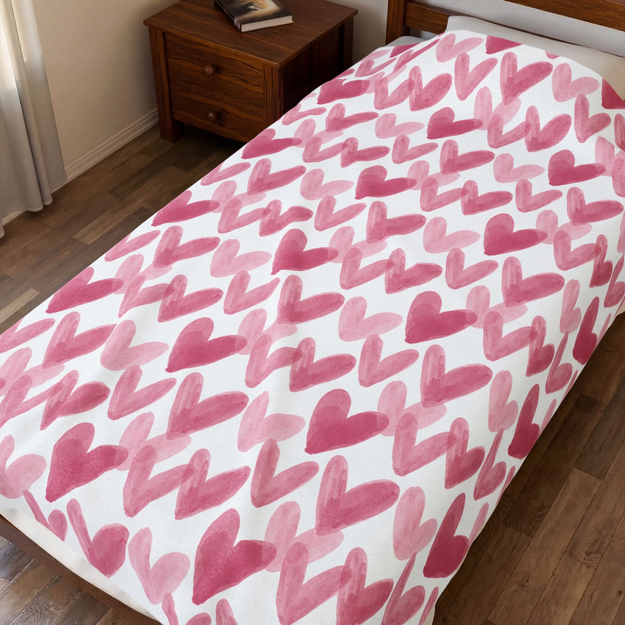 Watercolor Hearts Velveteen Plush Blanket
