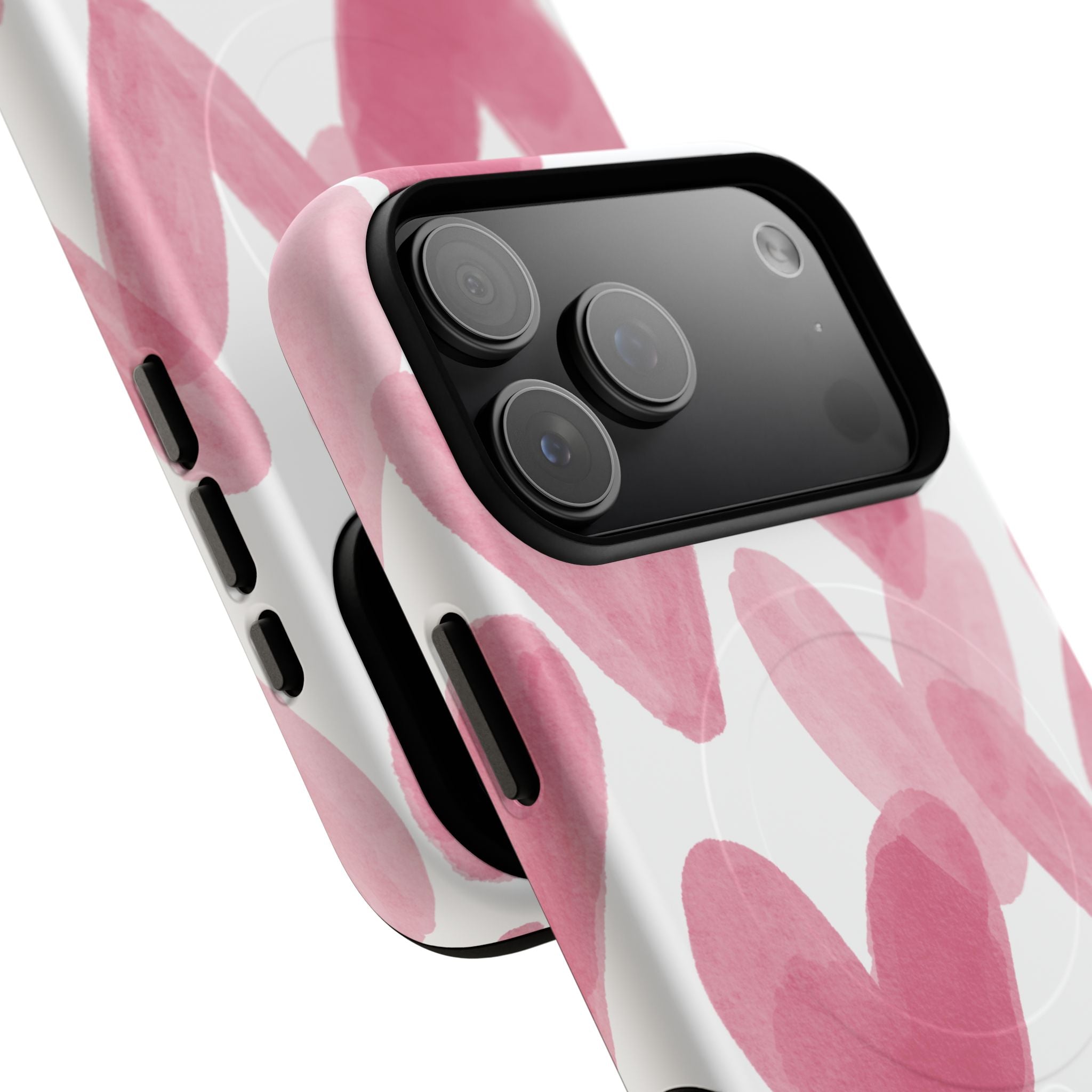 Pink Watercolor Hearts - iPhone- Tough Magnetic Phone Case