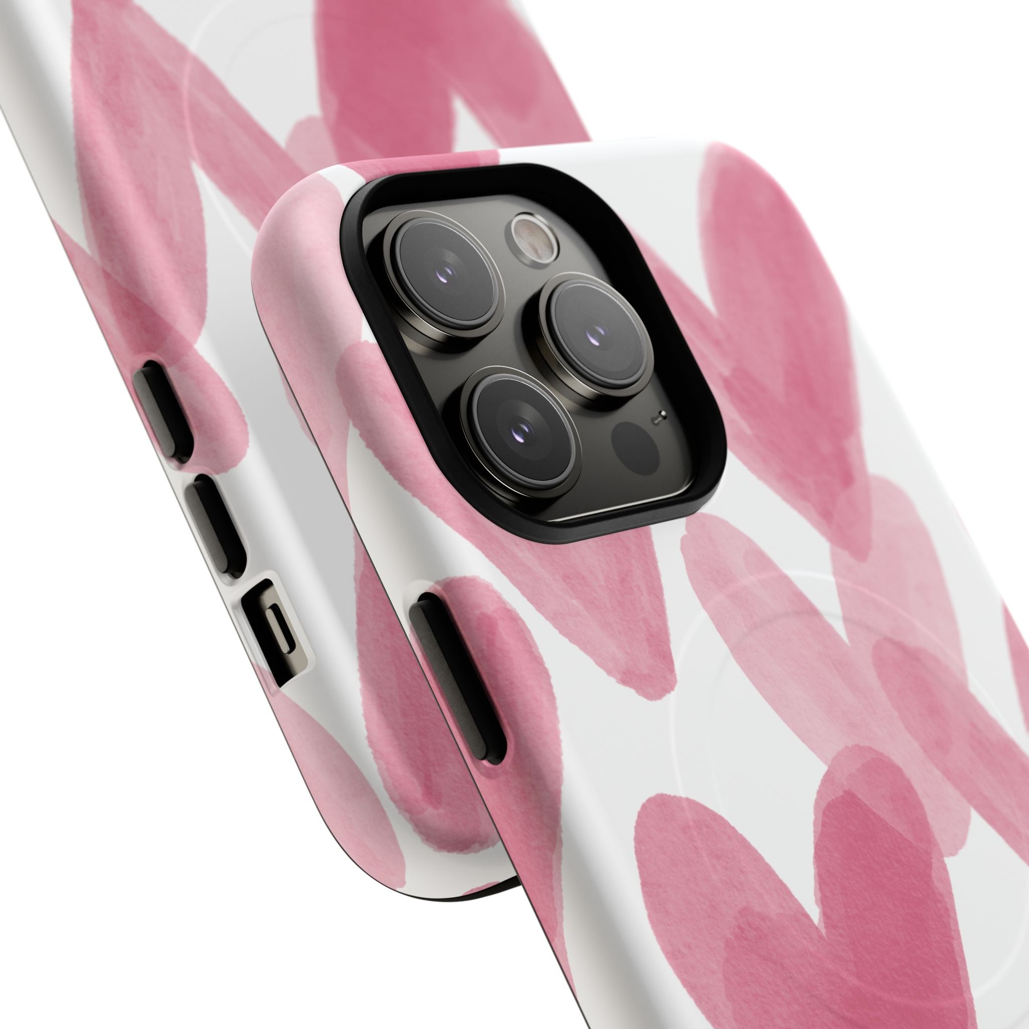 Pink Watercolor Hearts - iPhone- Tough Magnetic Phone Case