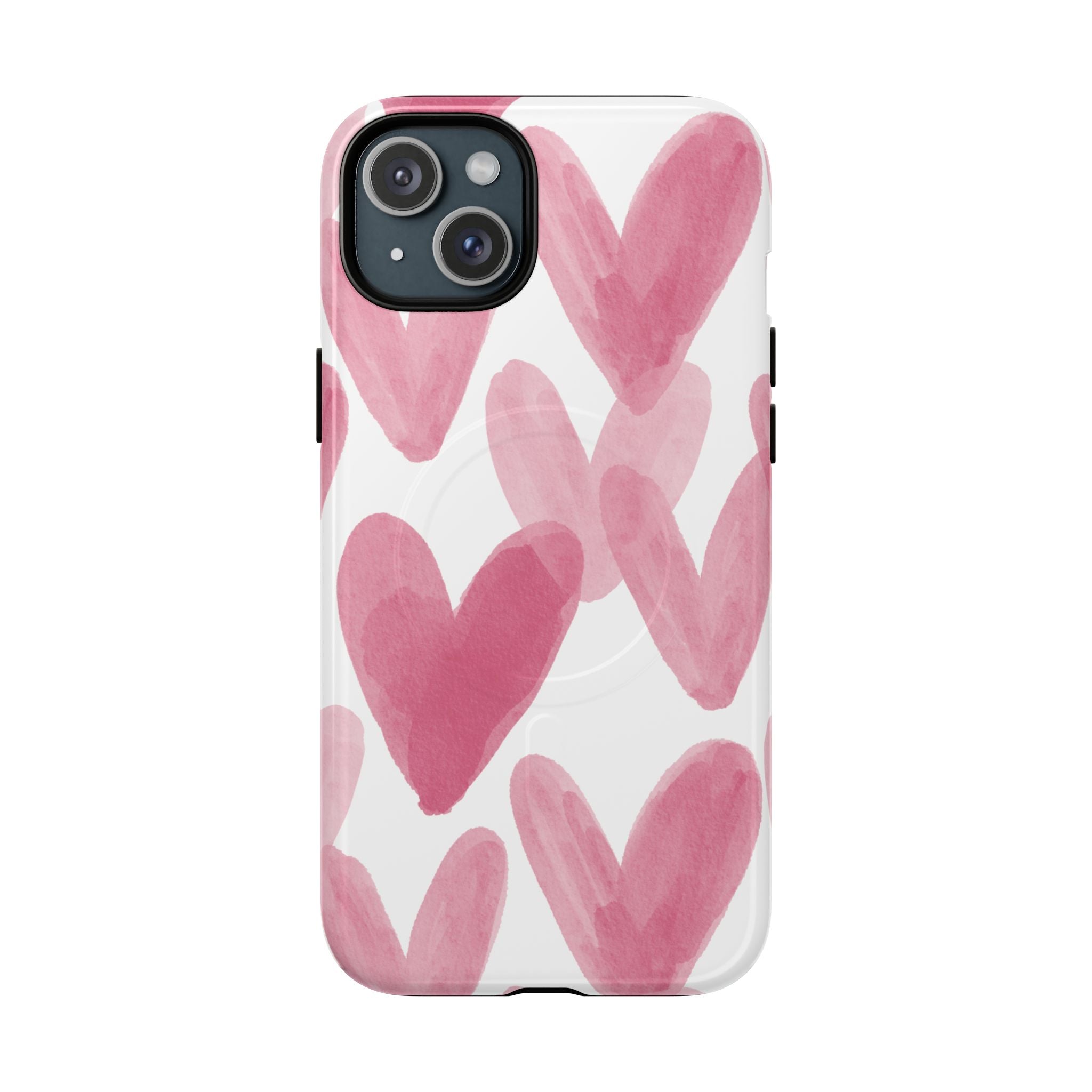 Pink Watercolor Hearts - iPhone- Tough Magnetic Phone Case