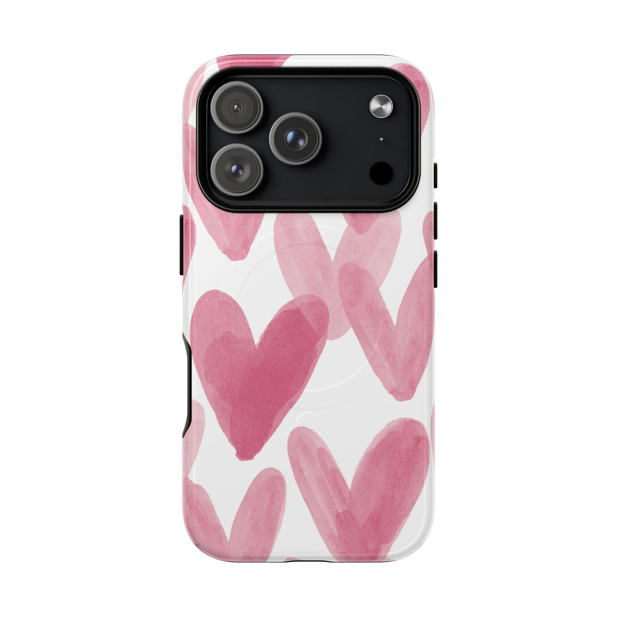 Pink Watercolor Hearts - iPhone- Tough Magnetic Phone Case