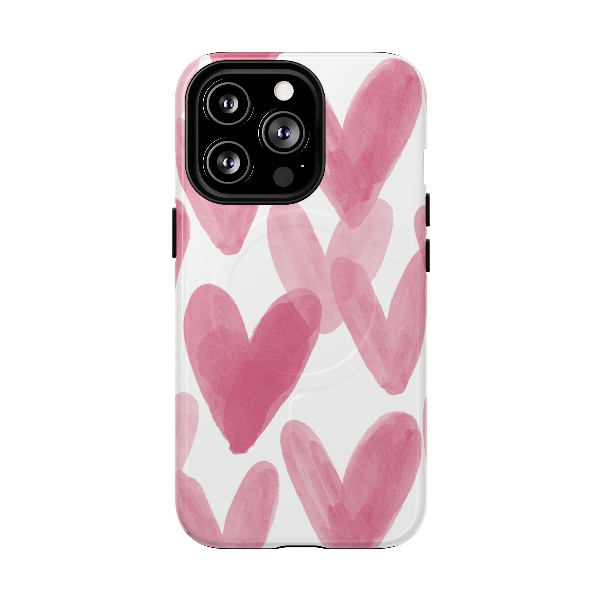 Pink Watercolor Hearts - iPhone- Tough Magnetic Phone Case