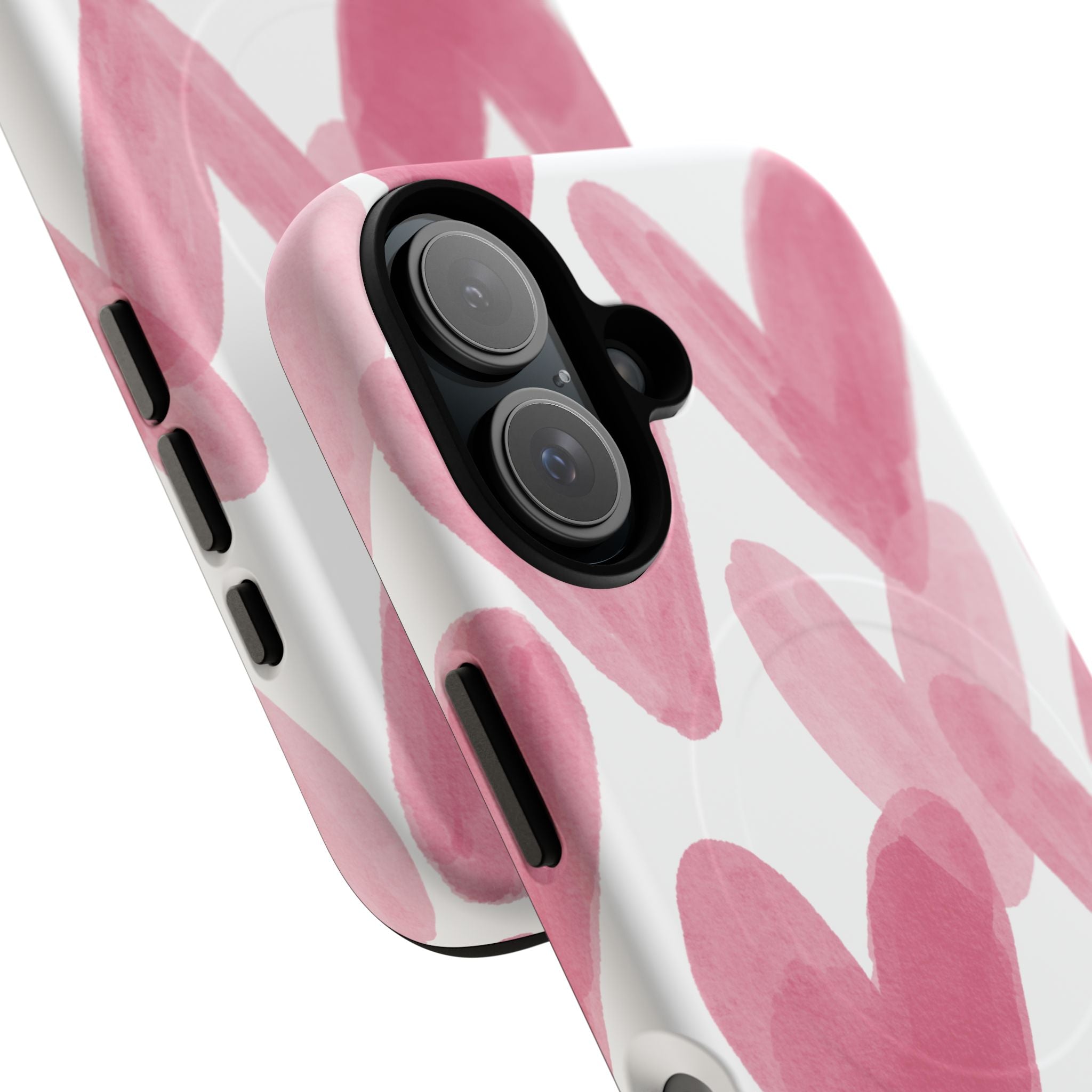Pink Watercolor Hearts - iPhone- Tough Magnetic Phone Case