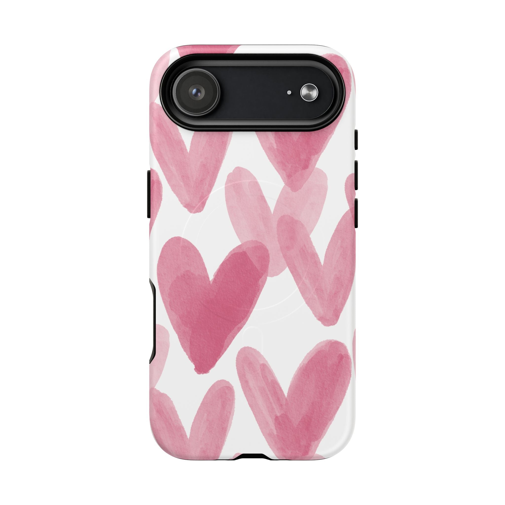 Pink Watercolor Hearts - iPhone- Tough Magnetic Phone Case