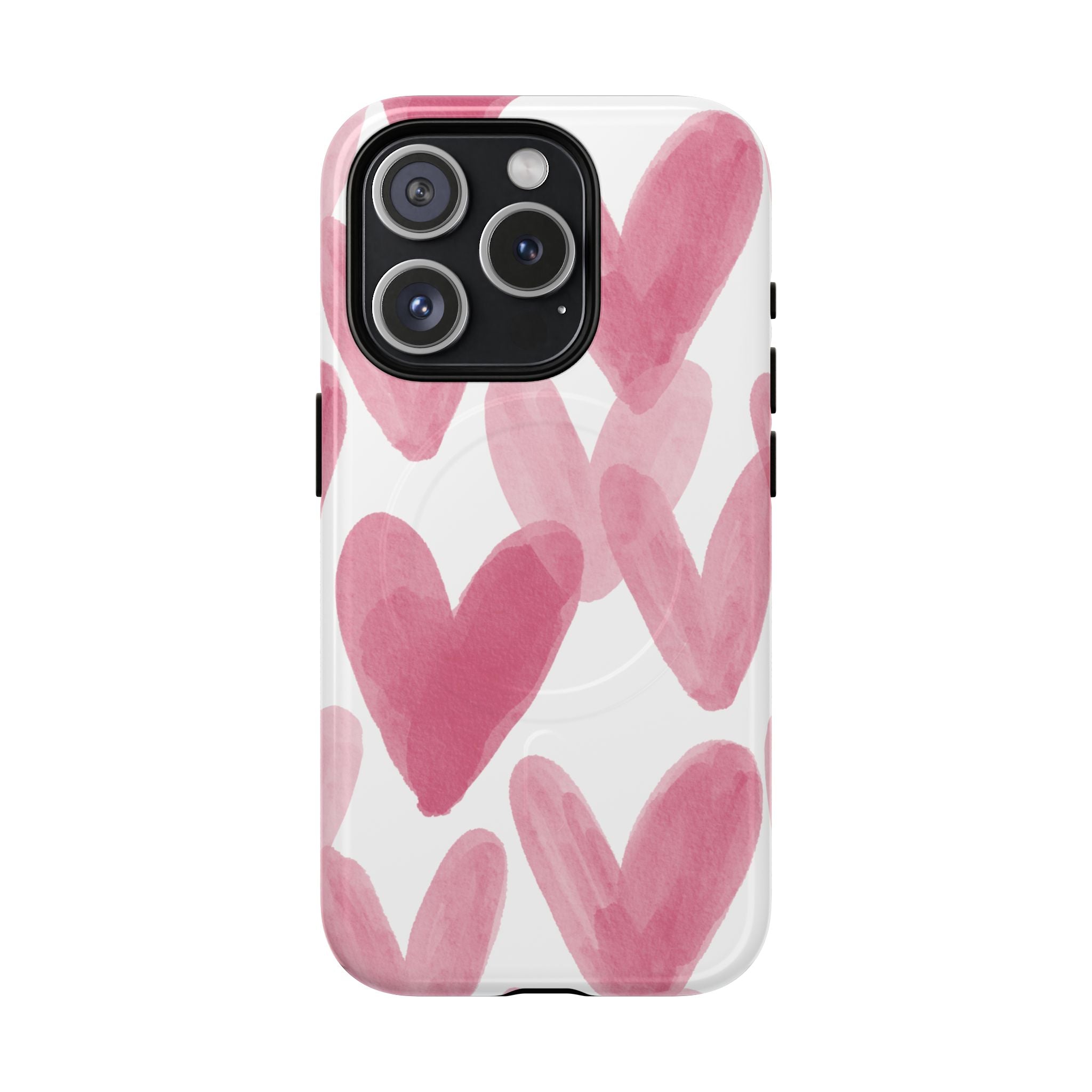 Pink Watercolor Hearts - iPhone- Tough Magnetic Phone Case