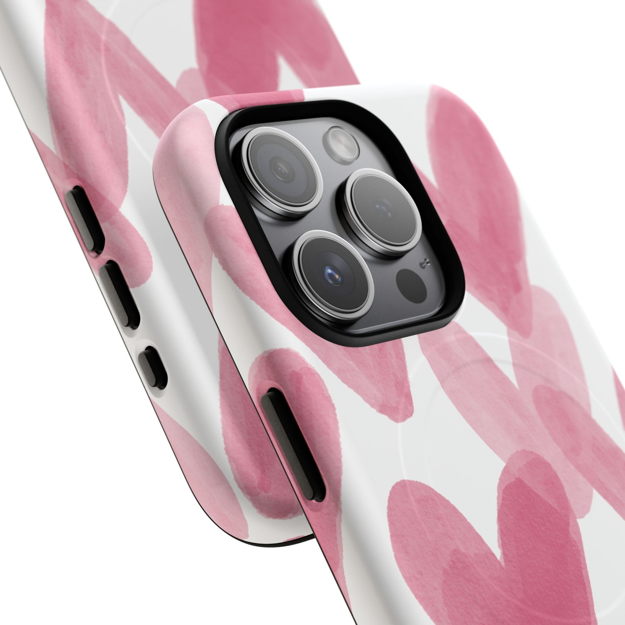 Pink Watercolor Hearts - iPhone- Tough Magnetic Phone Case