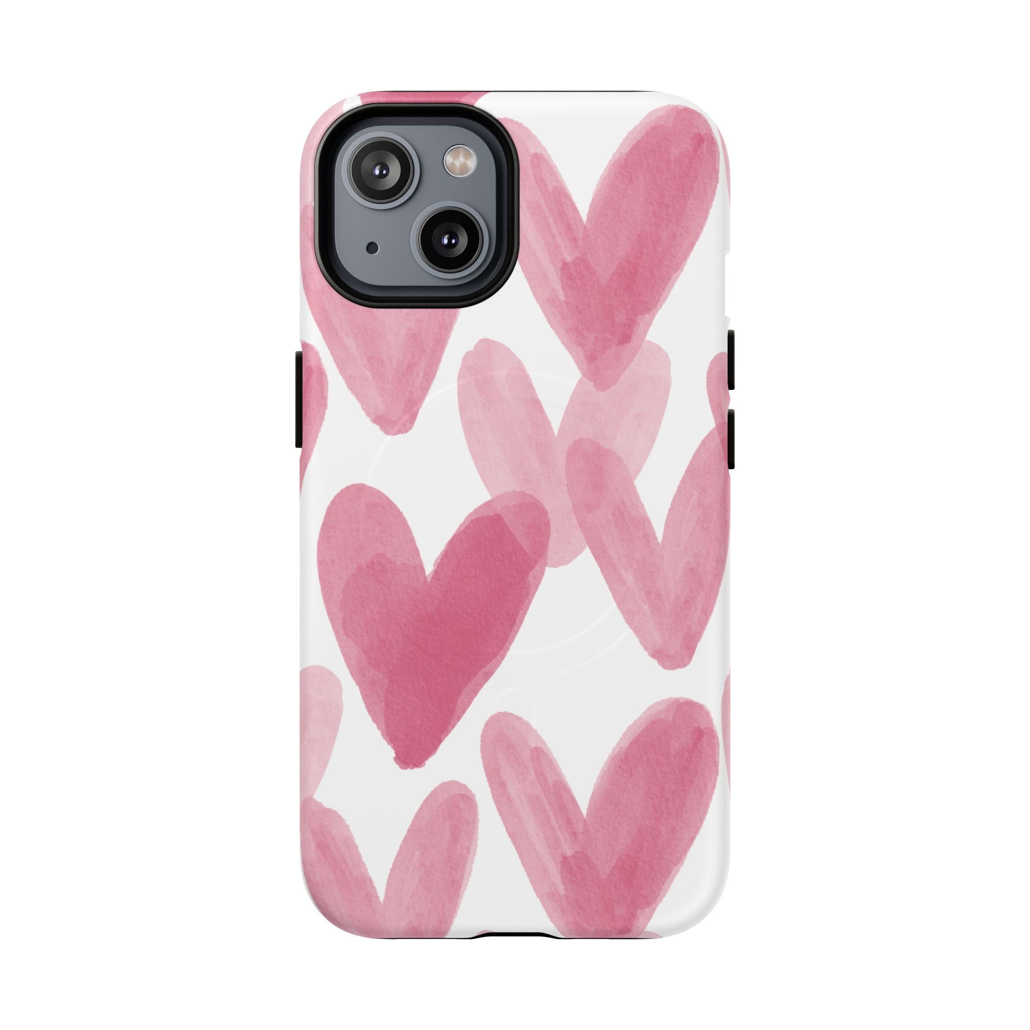 Pink Watercolor Hearts - iPhone- Tough Magnetic Phone Case