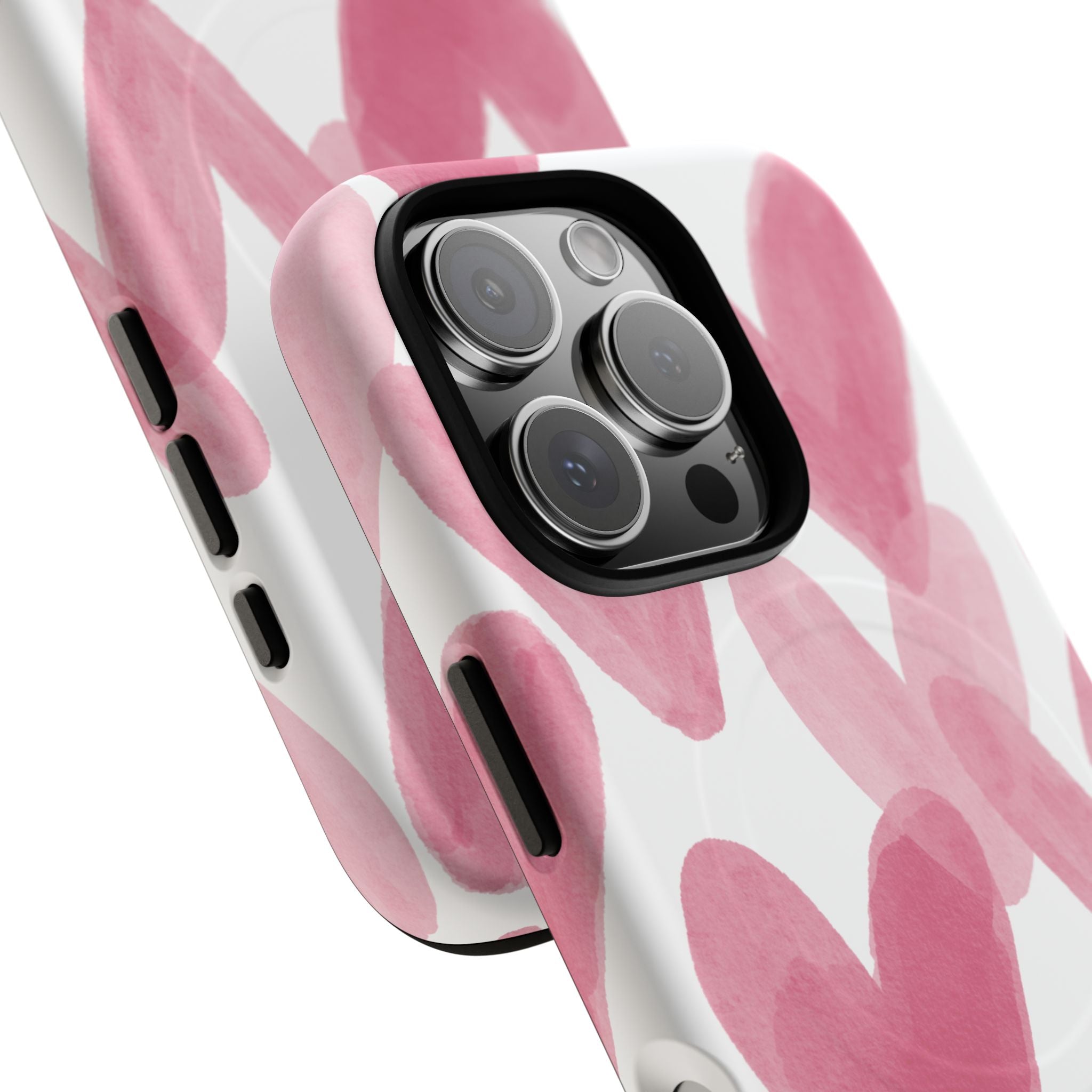 Pink Watercolor Hearts - iPhone- Tough Magnetic Phone Case
