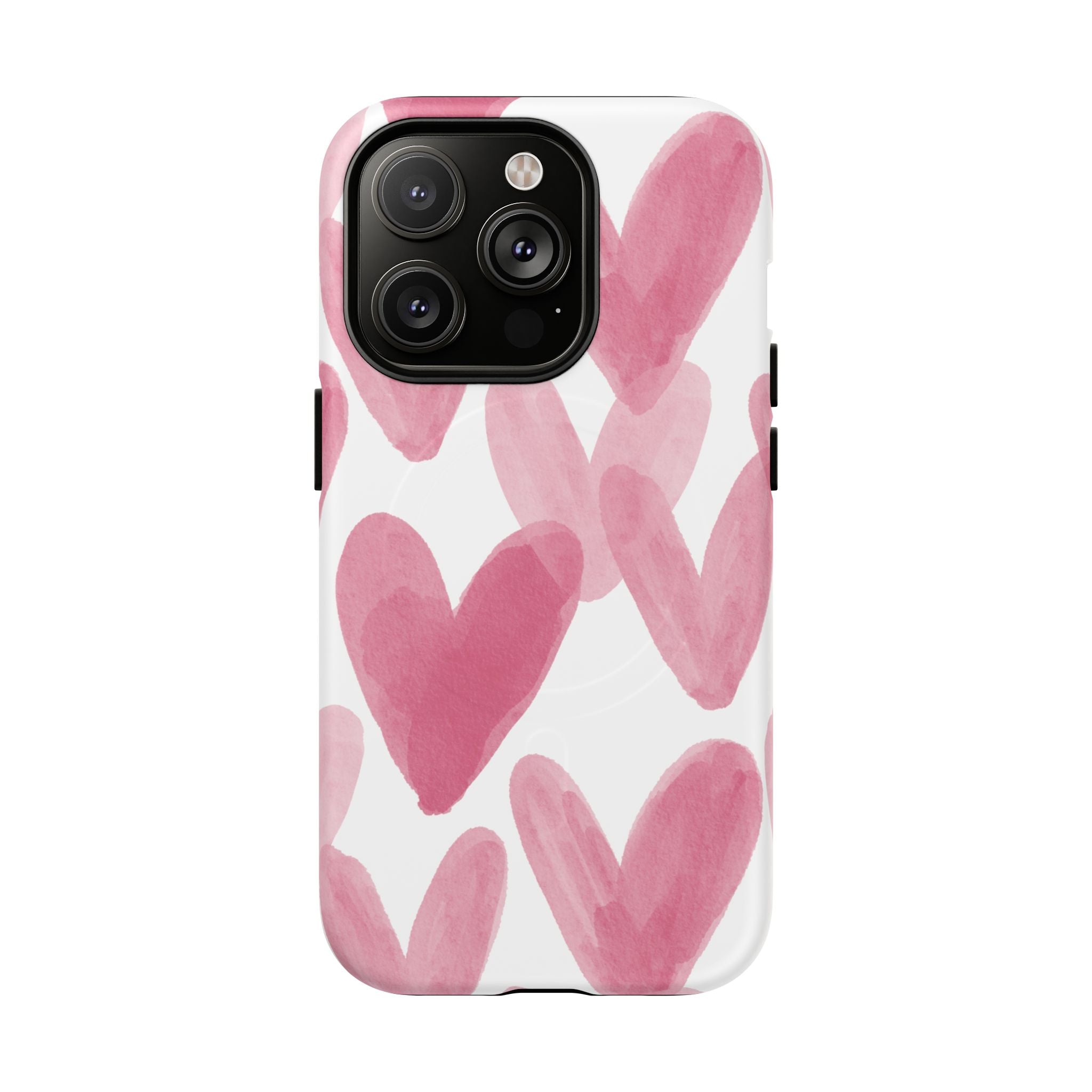 Pink Watercolor Hearts - iPhone- Tough Magnetic Phone Case