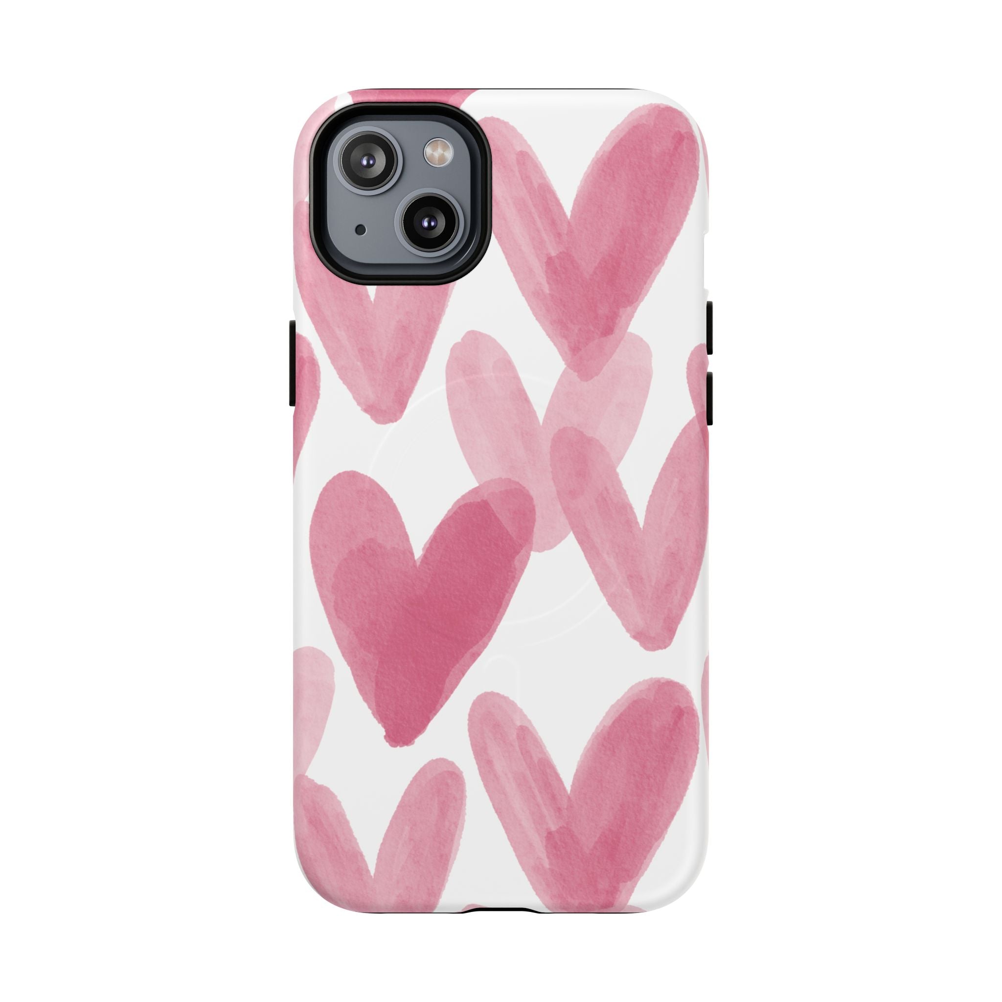 Pink Watercolor Hearts - iPhone- Tough Magnetic Phone Case