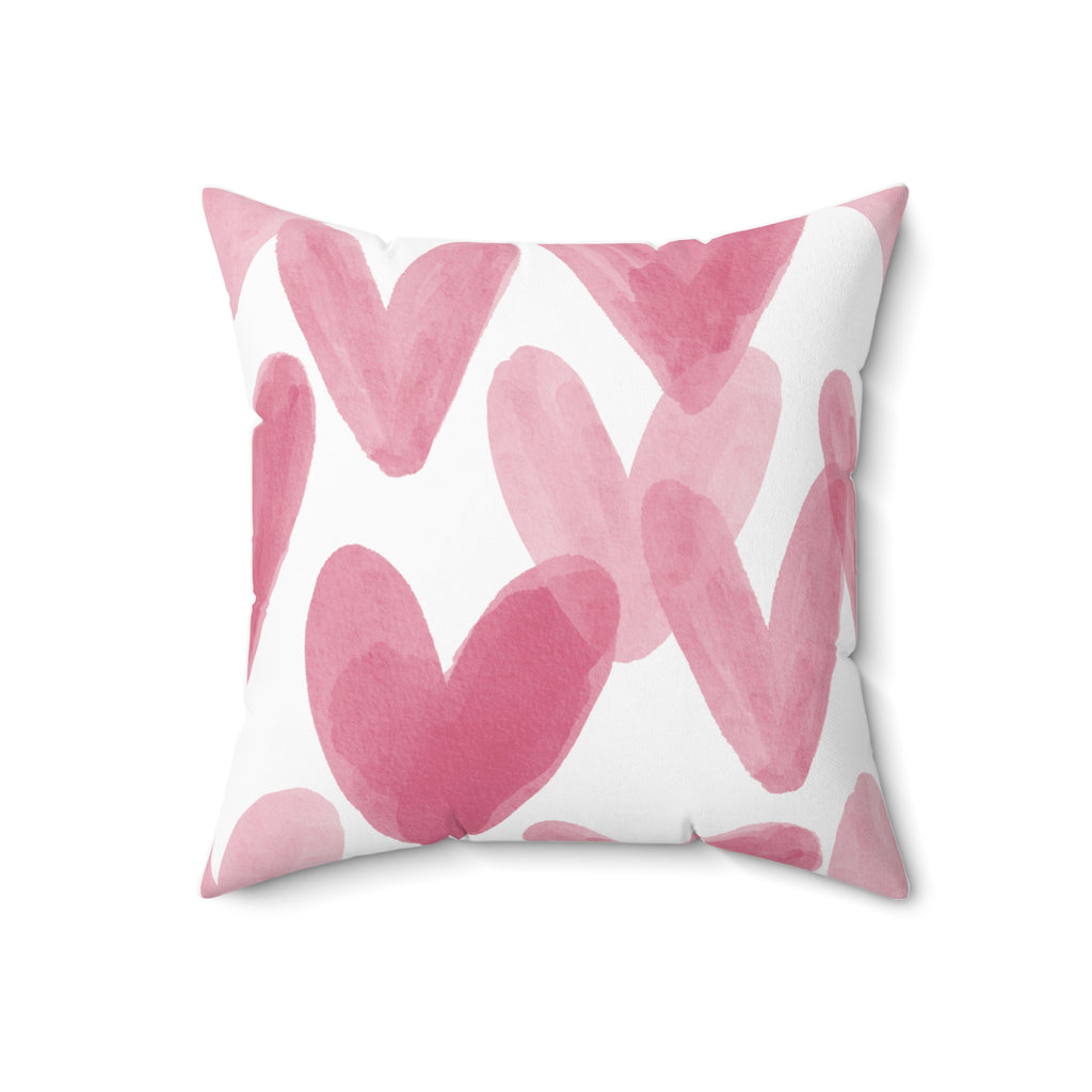 Pink Watercolor Hearts Square Throw Pillow
