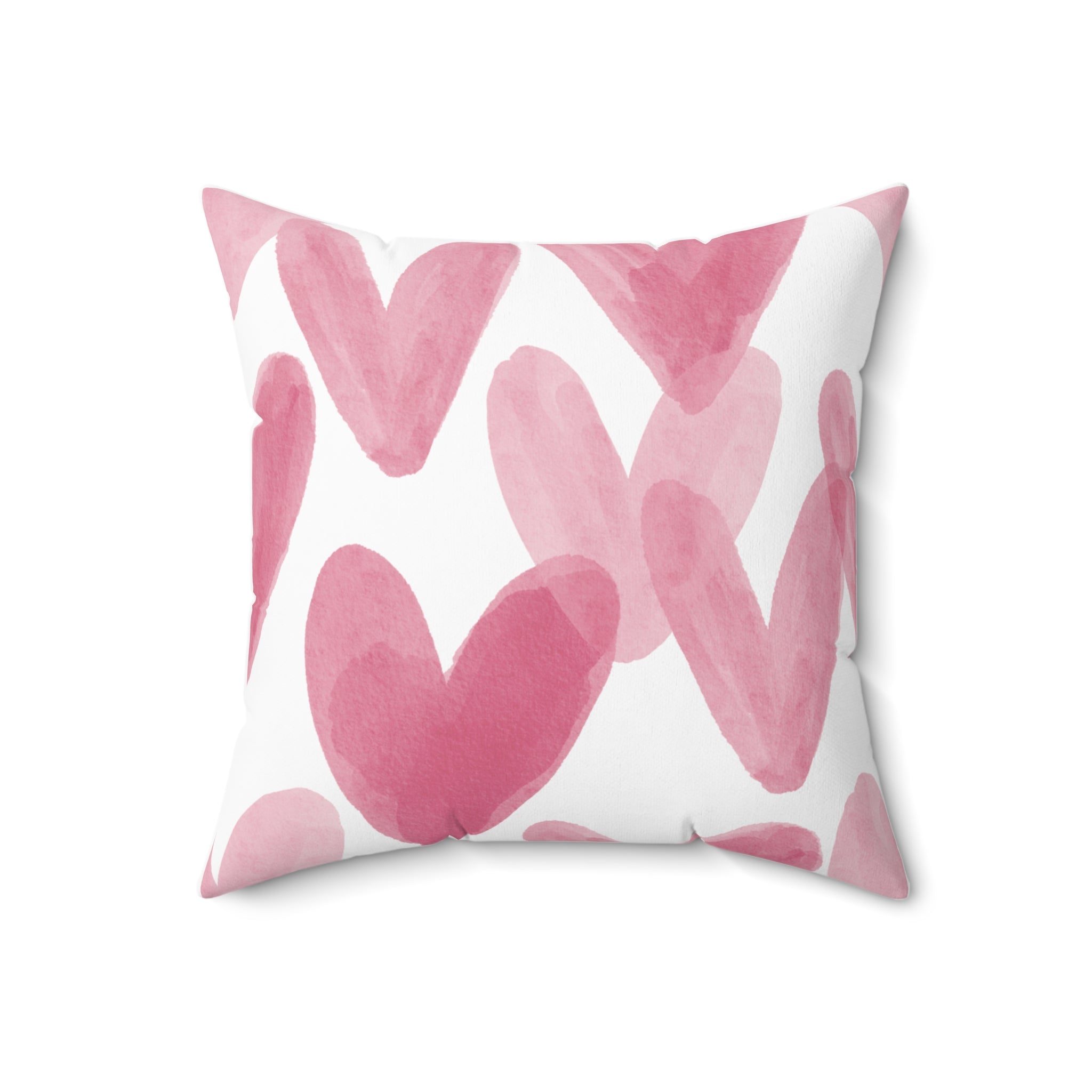 Pink Watercolor Hearts Square Throw Pillow