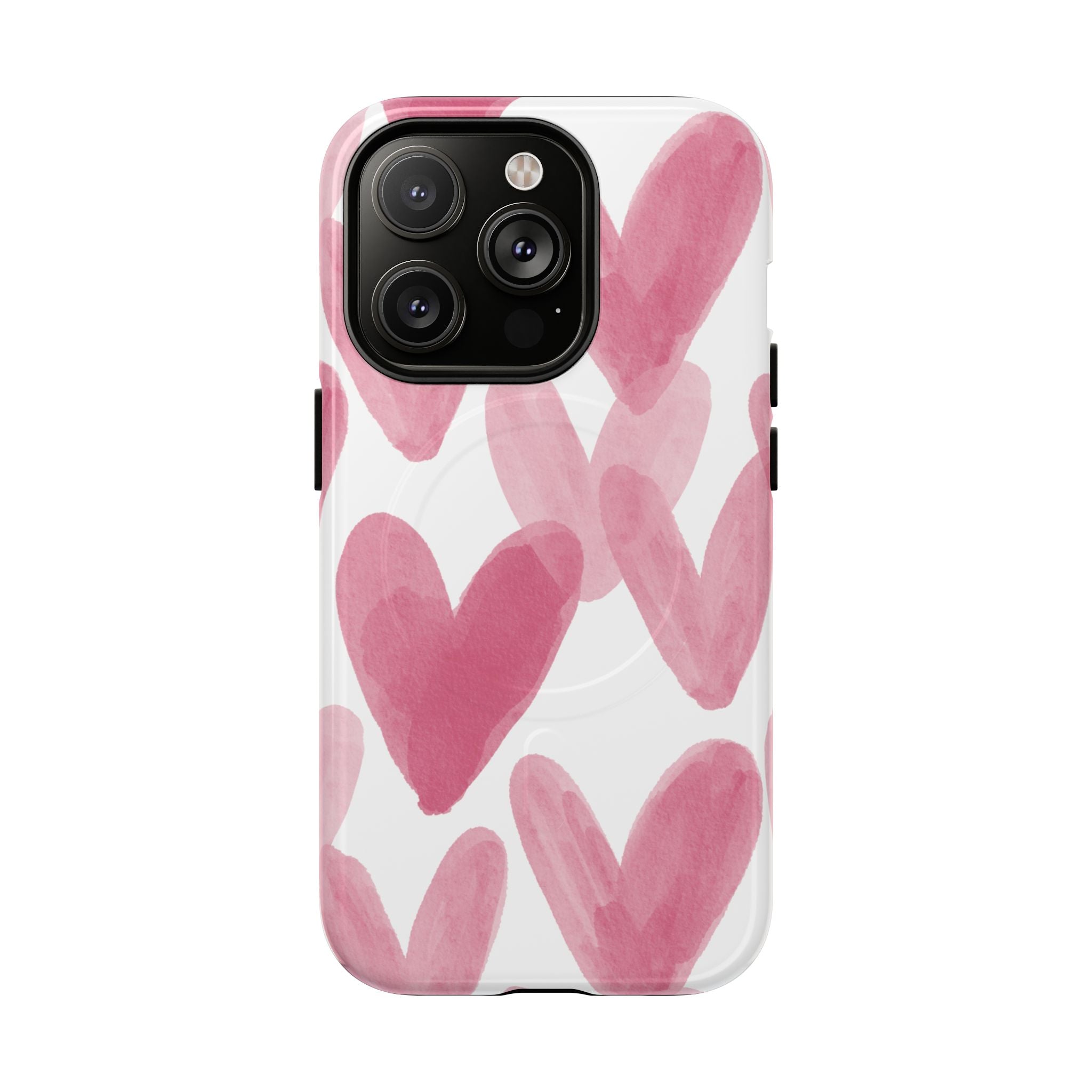 Pink Watercolor Hearts - iPhone- Tough Magnetic Phone Case
