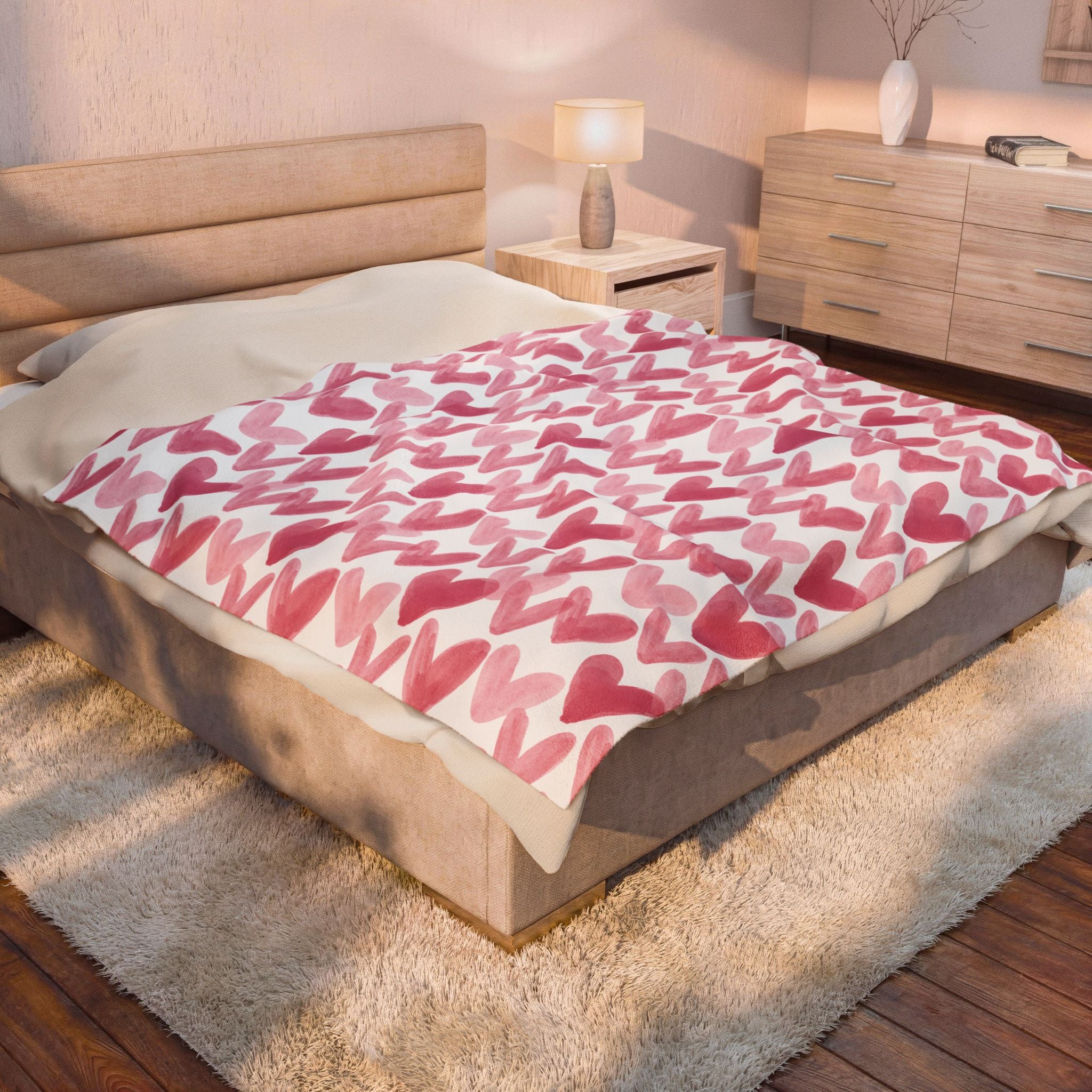 Watercolor Hearts Velveteen Plush Blanket