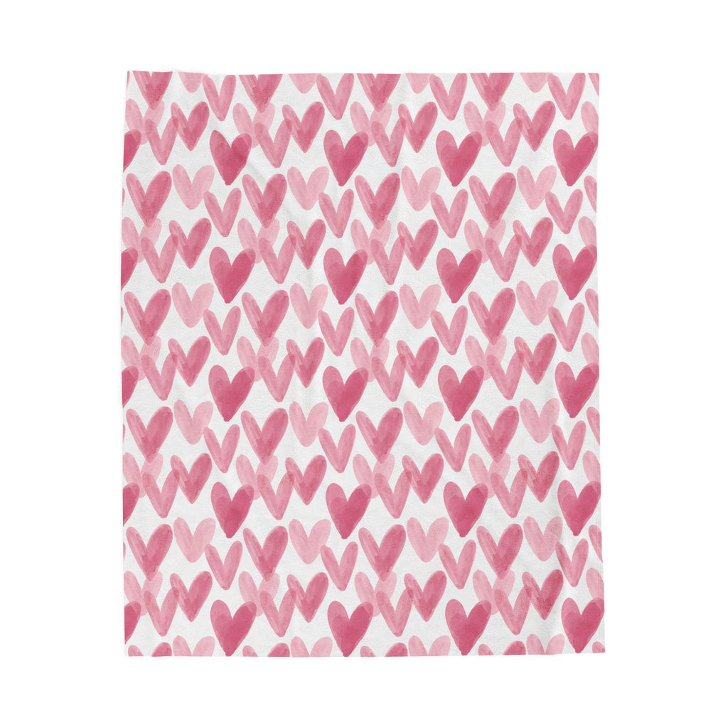 Watercolor Hearts Velveteen Plush Blanket