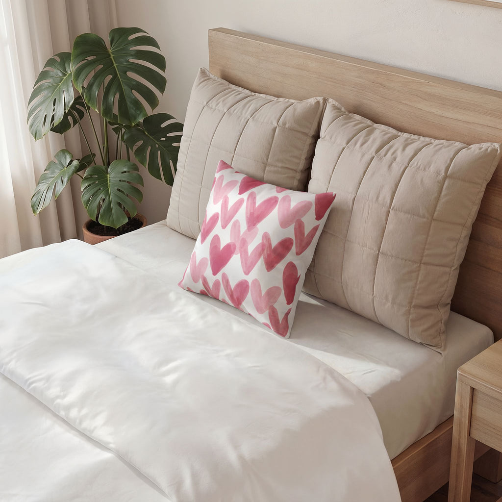 Pink Watercolor Hearts Velvet Pillow