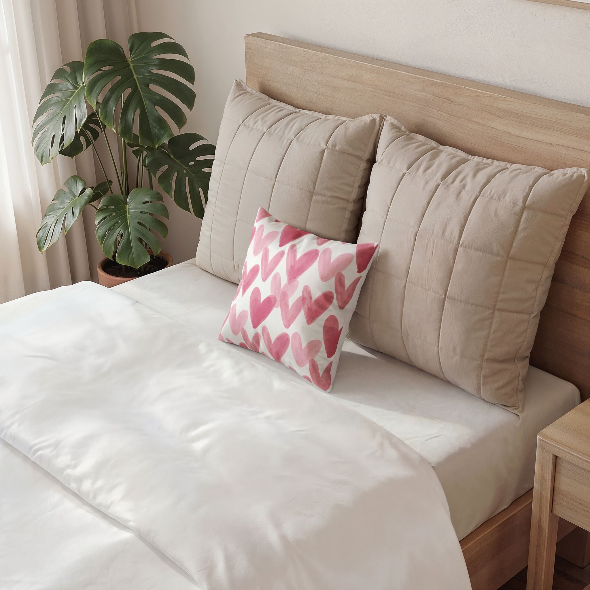 Pink Watercolor Hearts Velvet Pillow