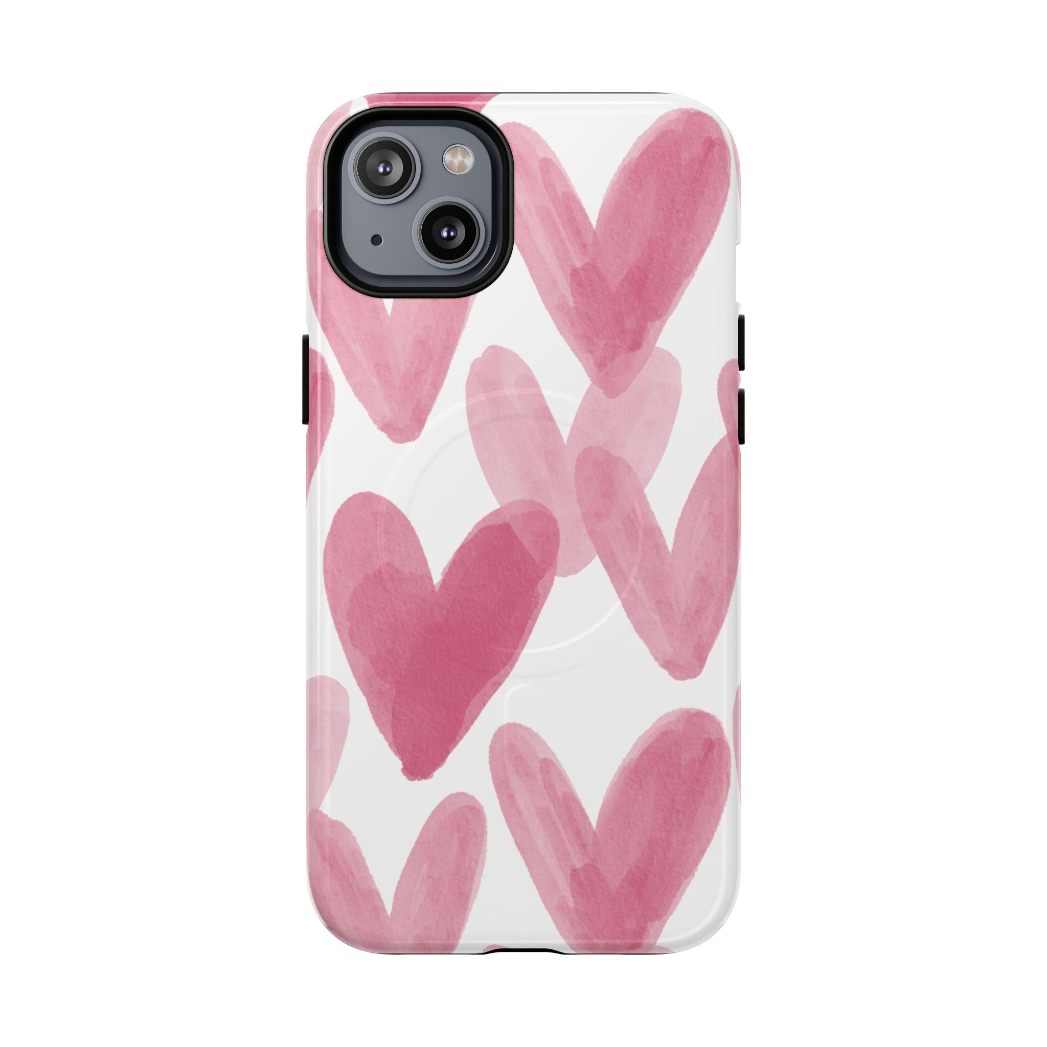 Pink Watercolor Hearts - iPhone- Tough Magnetic Phone Case