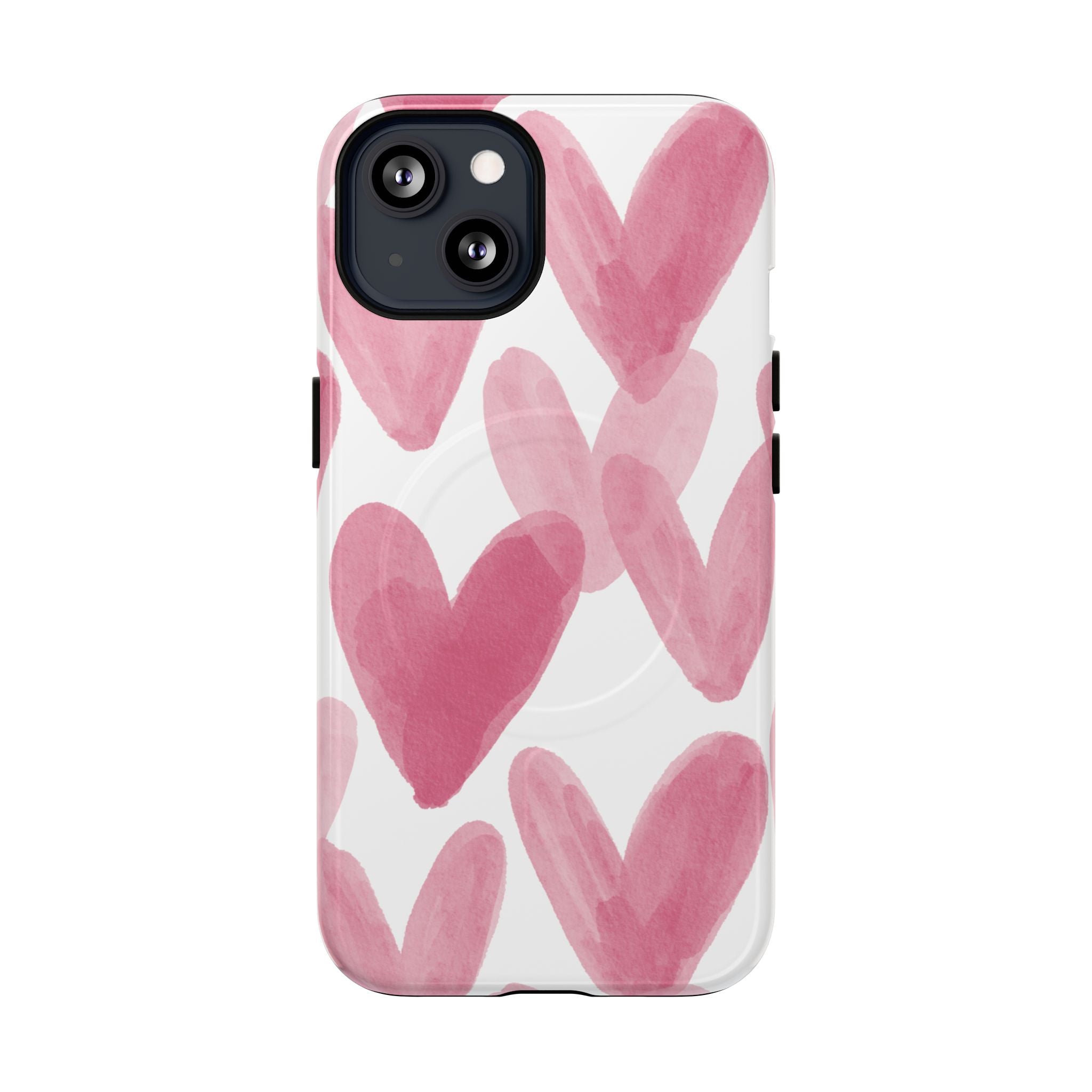 Pink Watercolor Hearts - iPhone- Tough Magnetic Phone Case