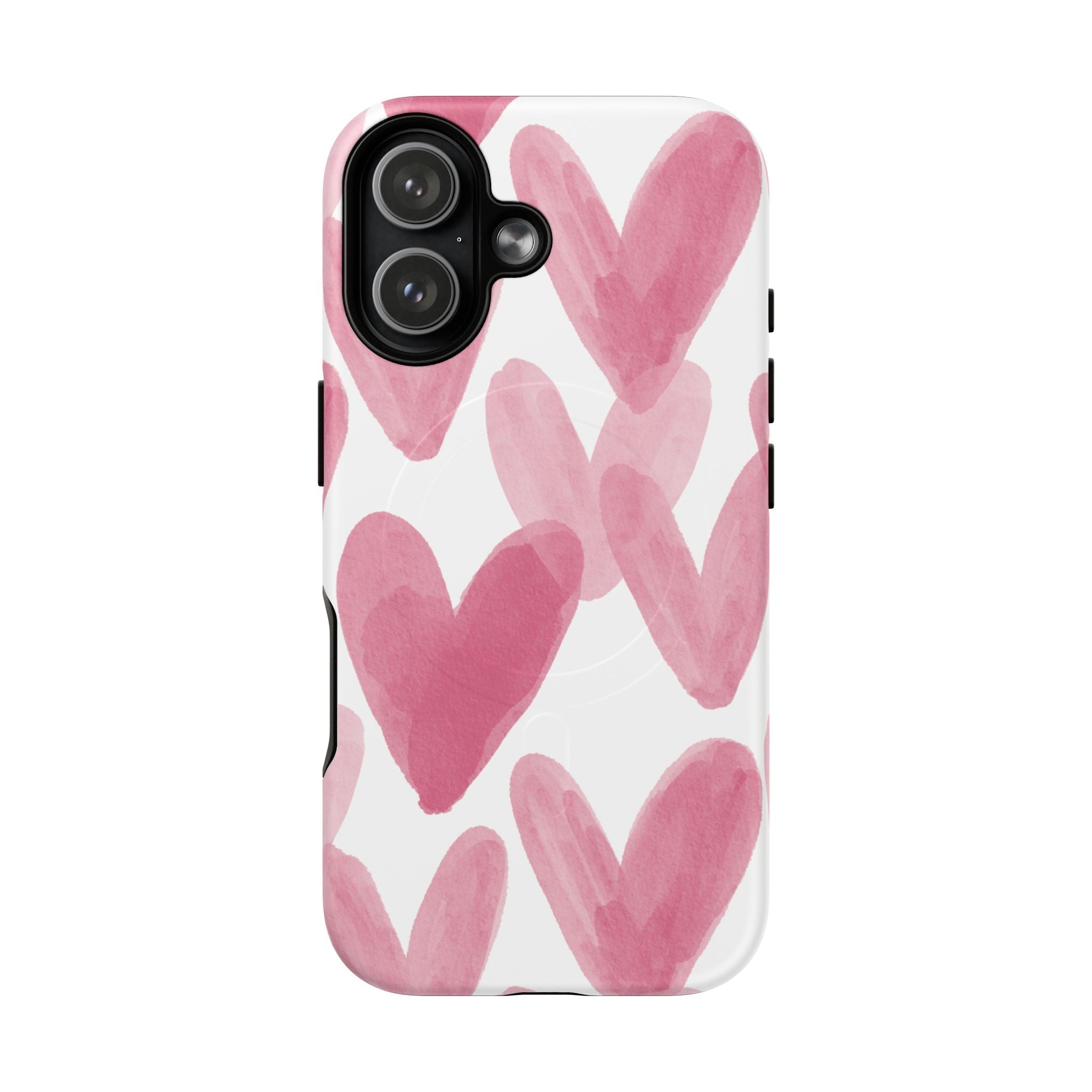 Pink Watercolor Hearts - iPhone- Tough Magnetic Phone Case