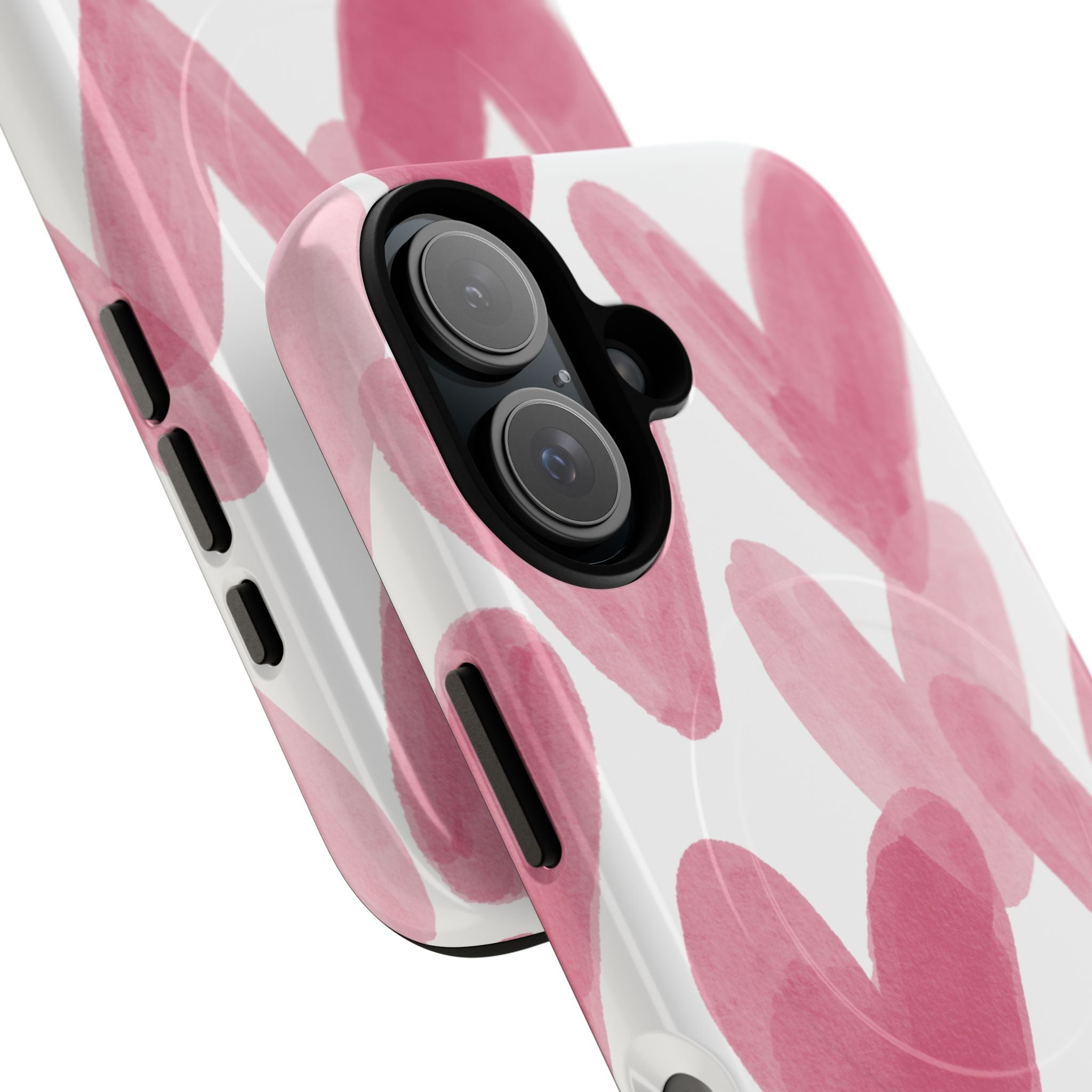 Pink Watercolor Hearts - iPhone- Tough Magnetic Phone Case