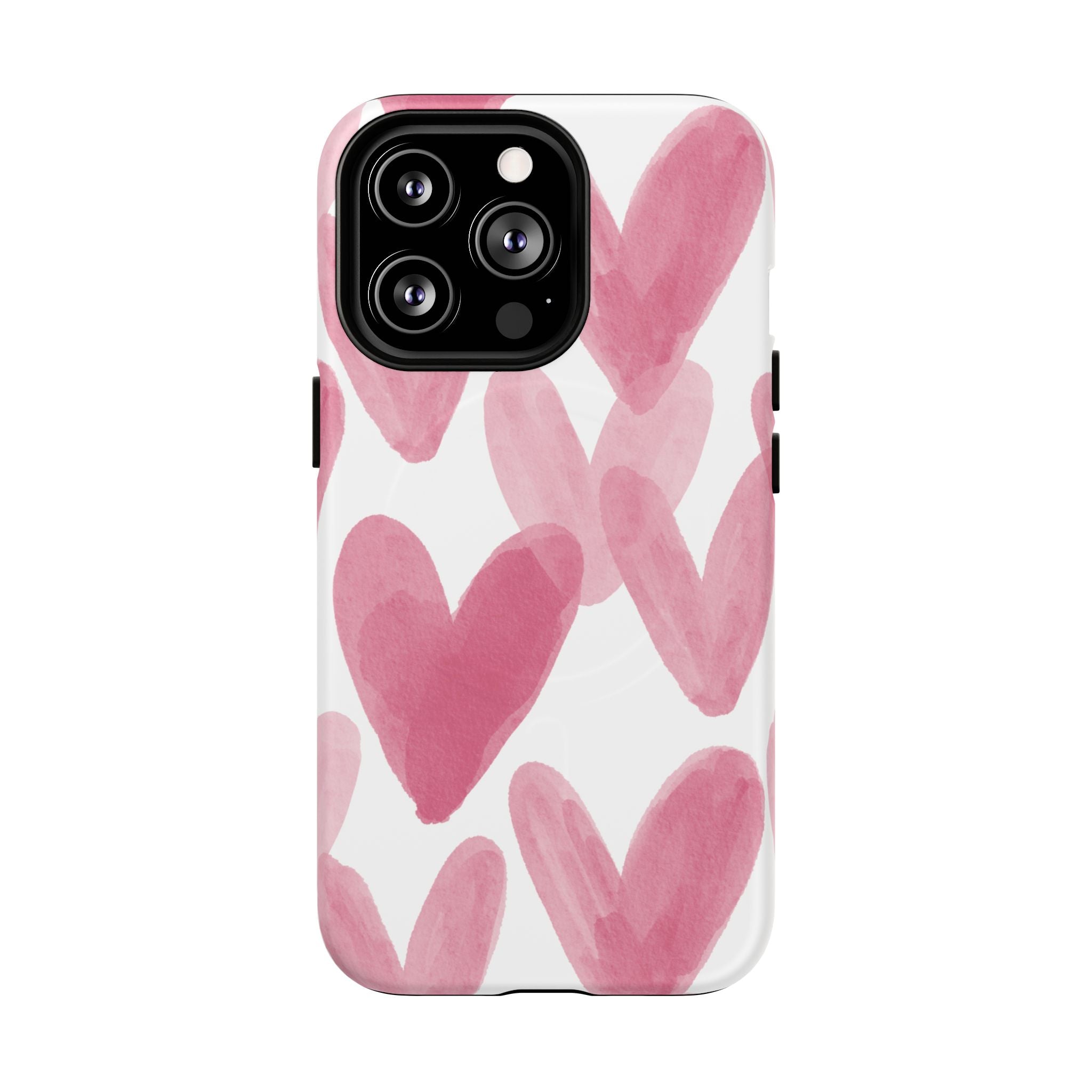 Pink Watercolor Hearts - iPhone- Tough Magnetic Phone Case