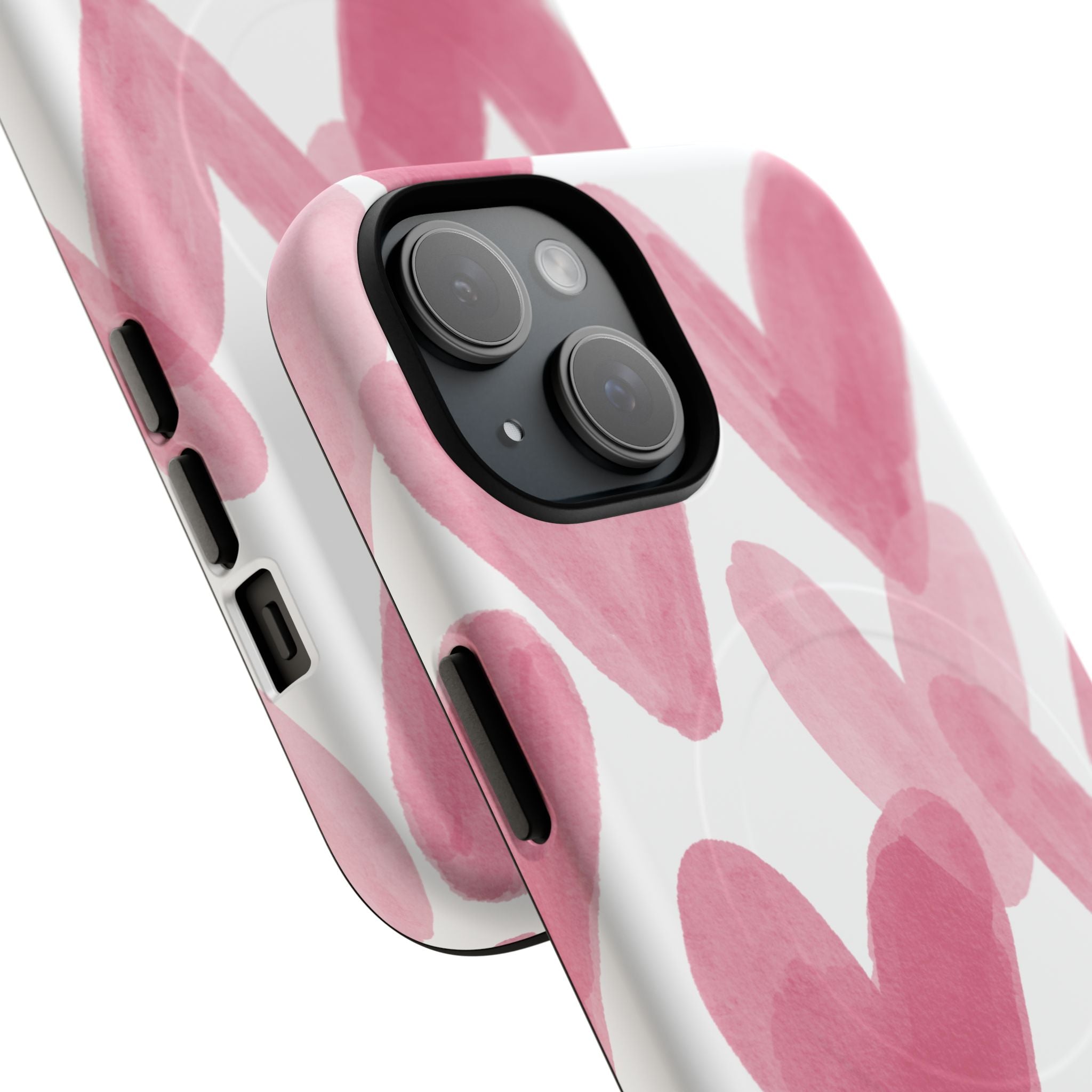 Pink Watercolor Hearts - iPhone- Tough Magnetic Phone Case