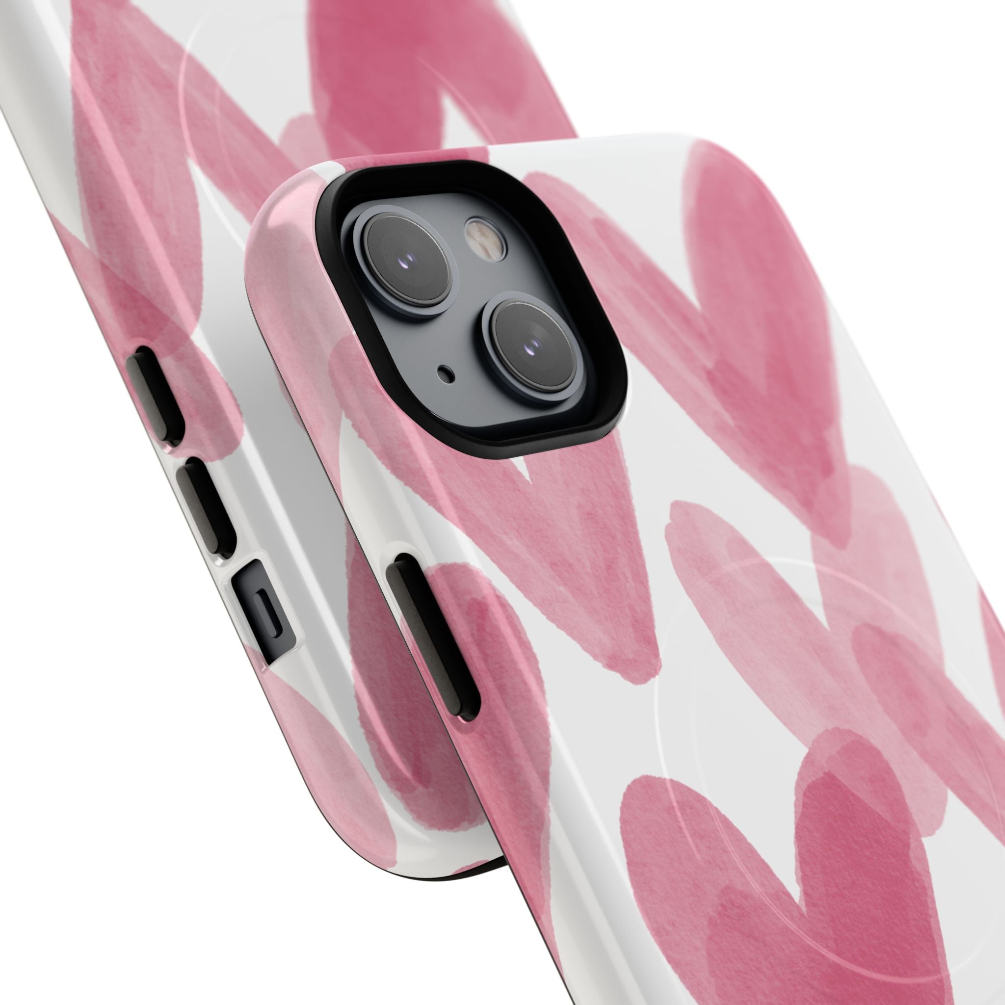 Pink Watercolor Hearts - iPhone- Tough Magnetic Phone Case