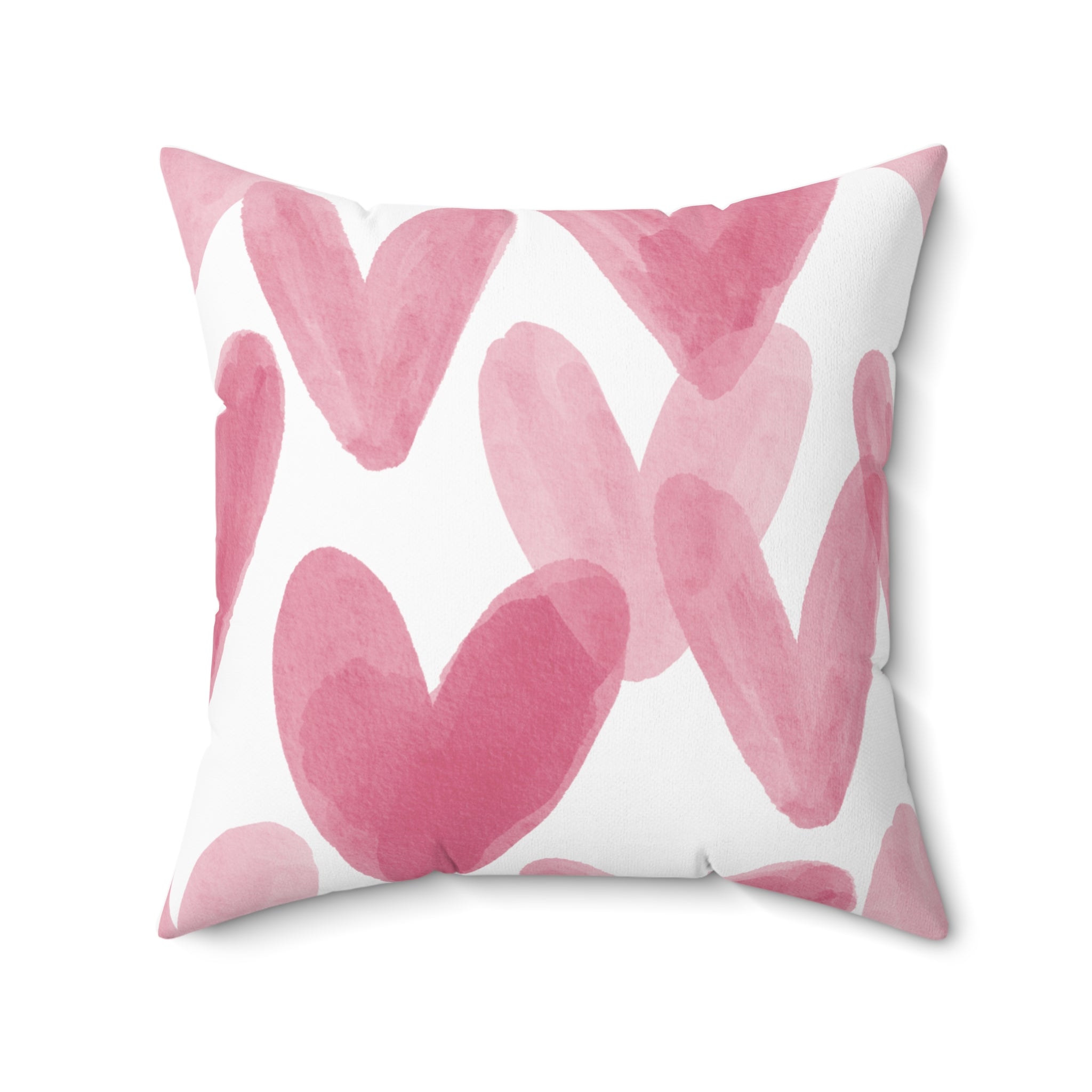 Pink Watercolor Hearts Square Throw Pillow