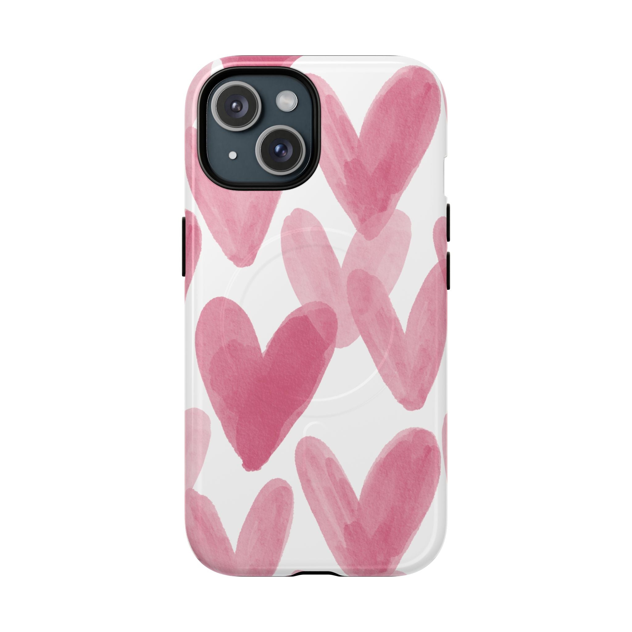 Pink Watercolor Hearts - iPhone- Tough Magnetic Phone Case