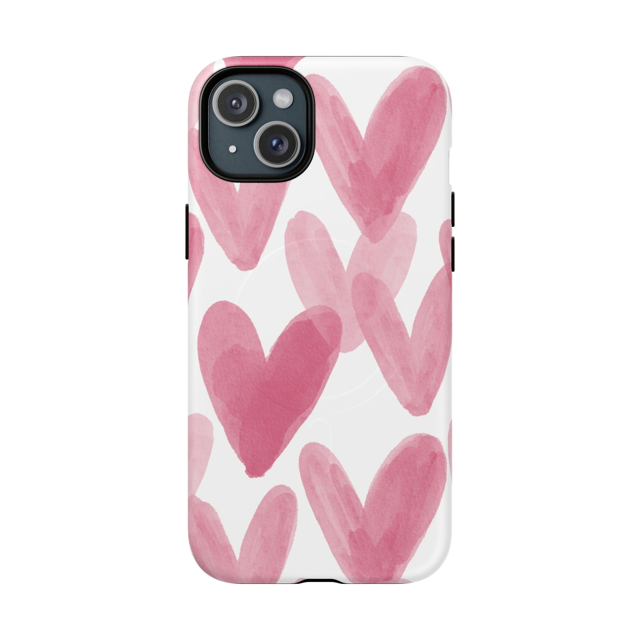 Pink Watercolor Hearts - iPhone- Tough Magnetic Phone Case