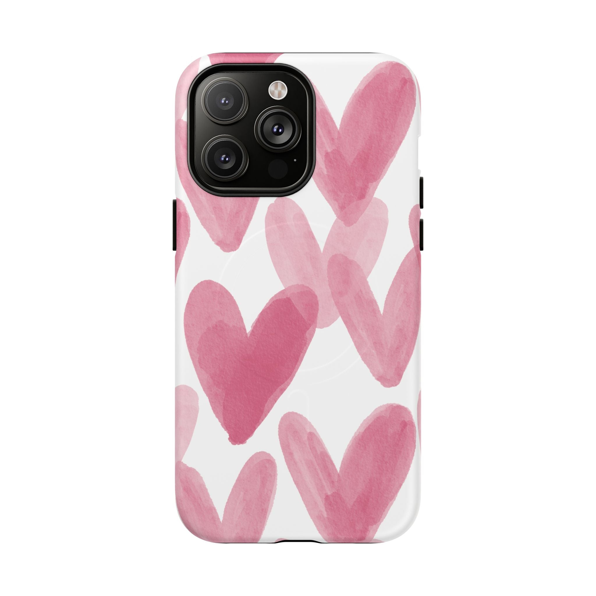 Pink Watercolor Hearts - iPhone- Tough Magnetic Phone Case
