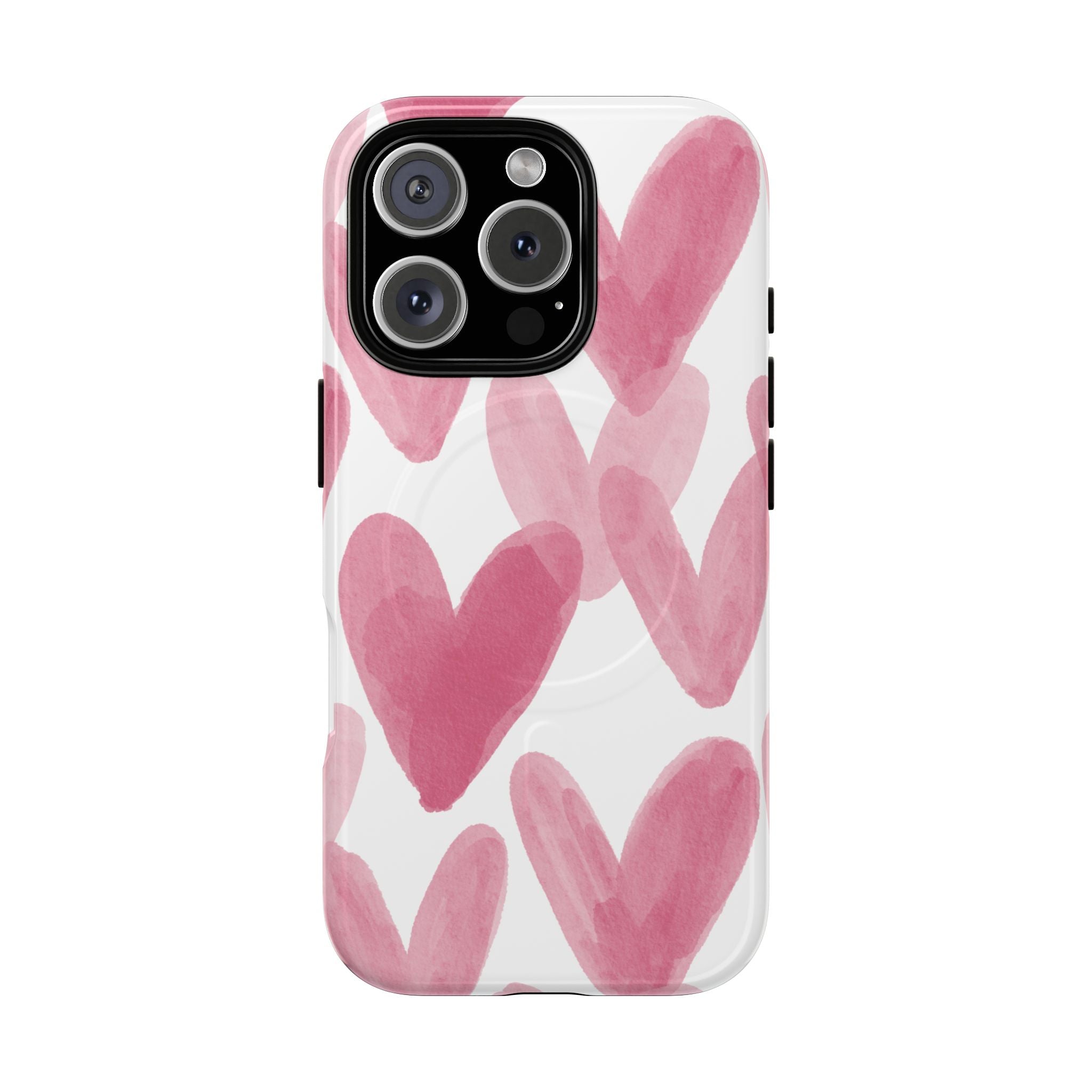 Pink Watercolor Hearts - iPhone- Tough Magnetic Phone Case