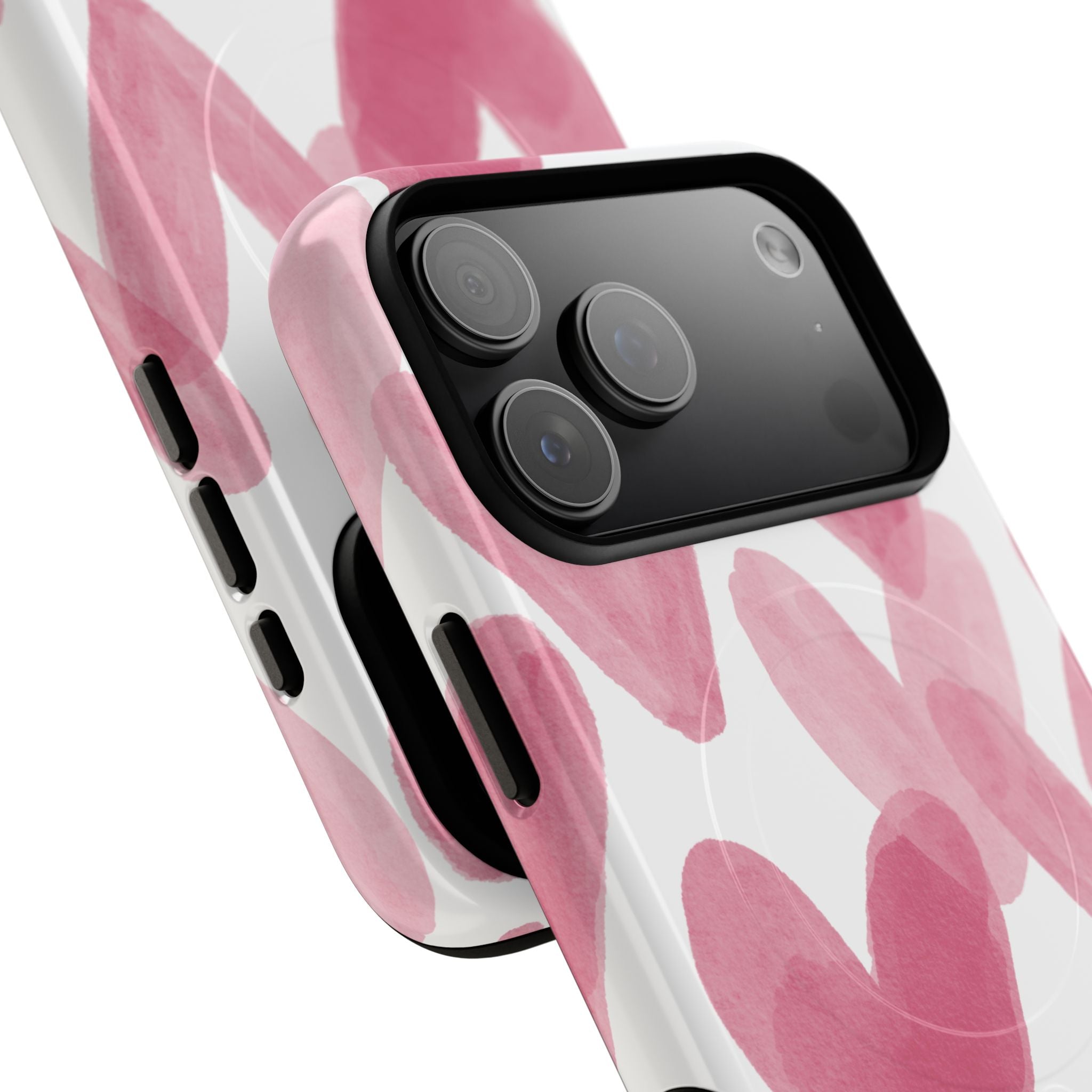 Pink Watercolor Hearts - iPhone- Tough Magnetic Phone Case