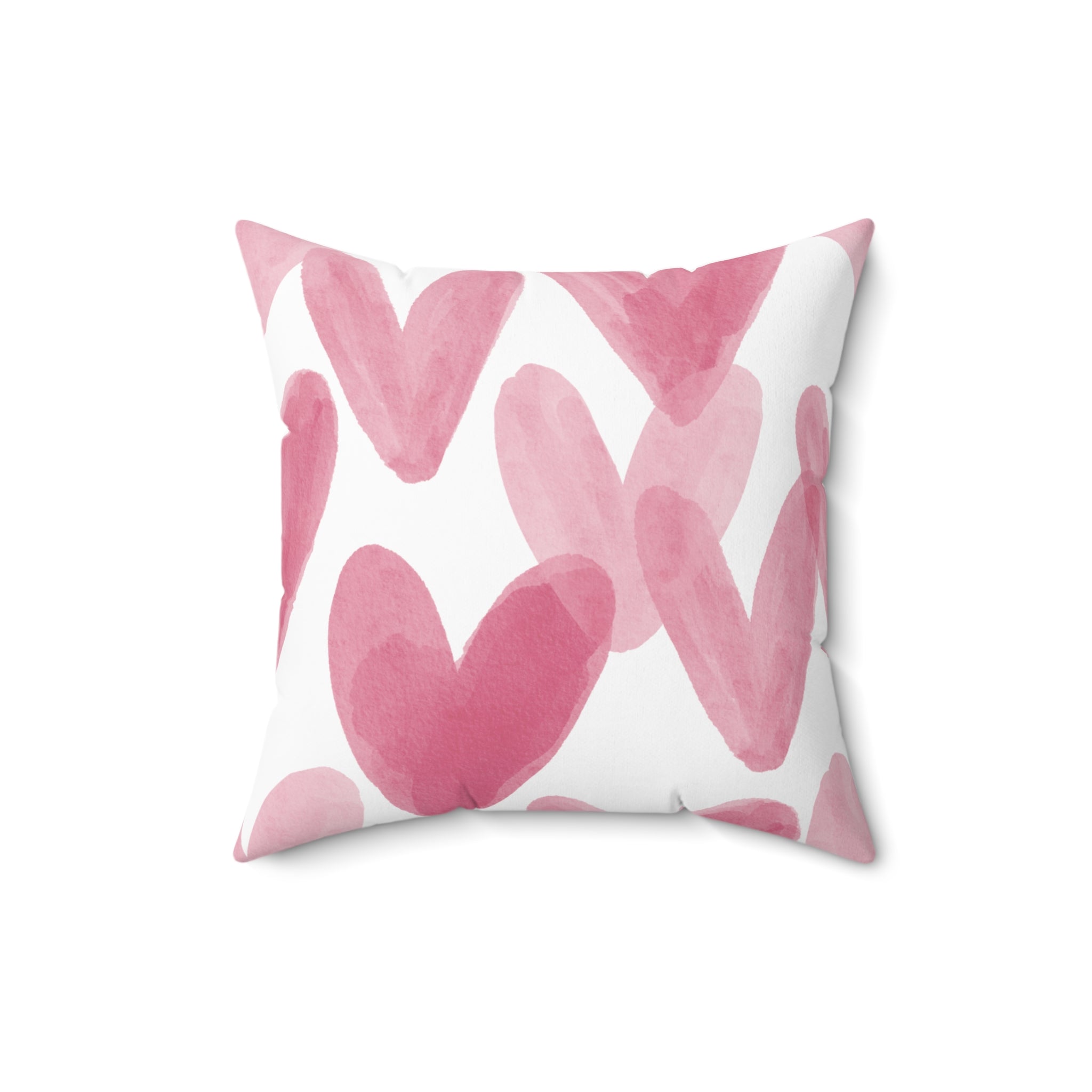 Pink Watercolor Hearts Square Throw Pillow